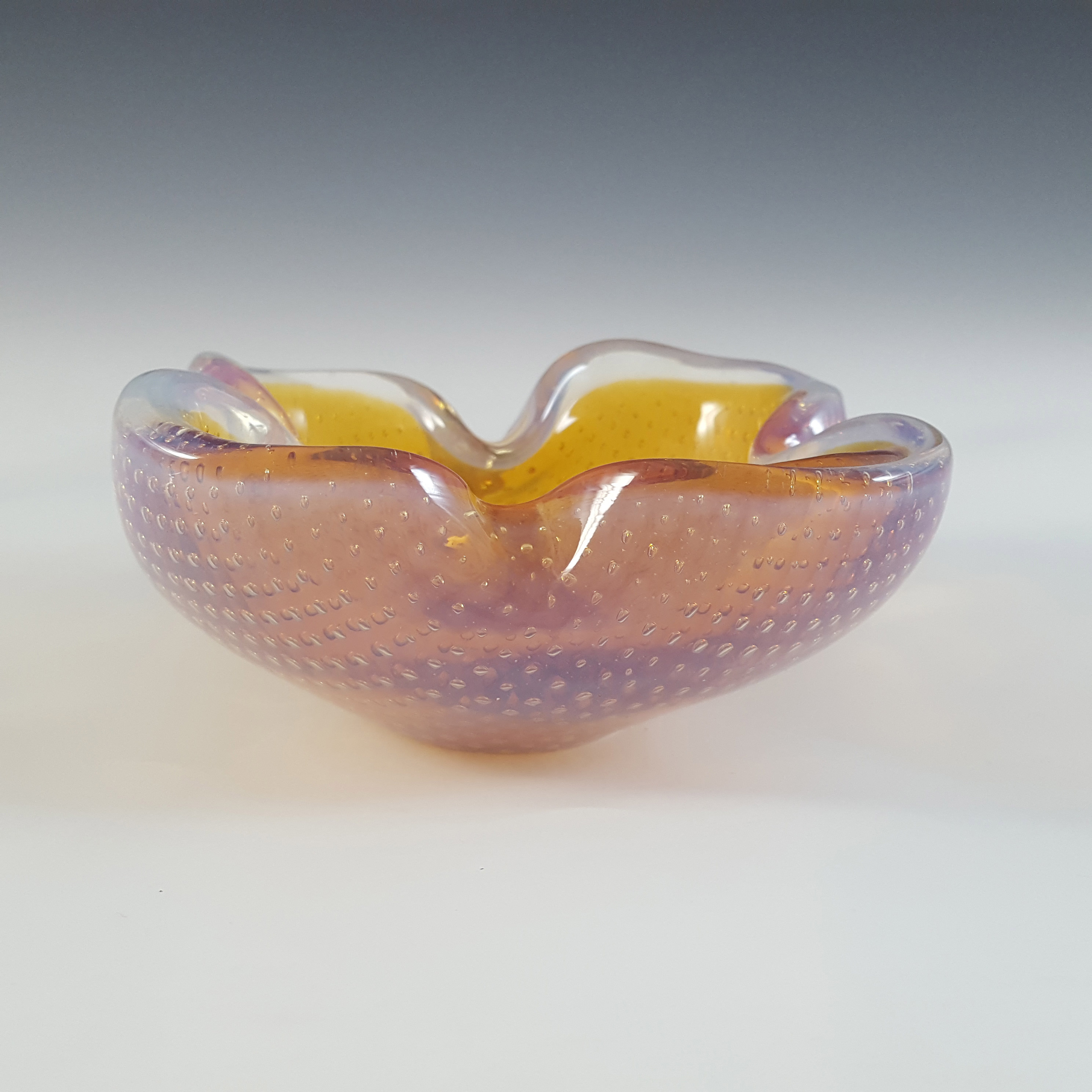 Ferro Italarts Murano Orange & Opalescent Glass Bubble Bowl - Click Image to Close