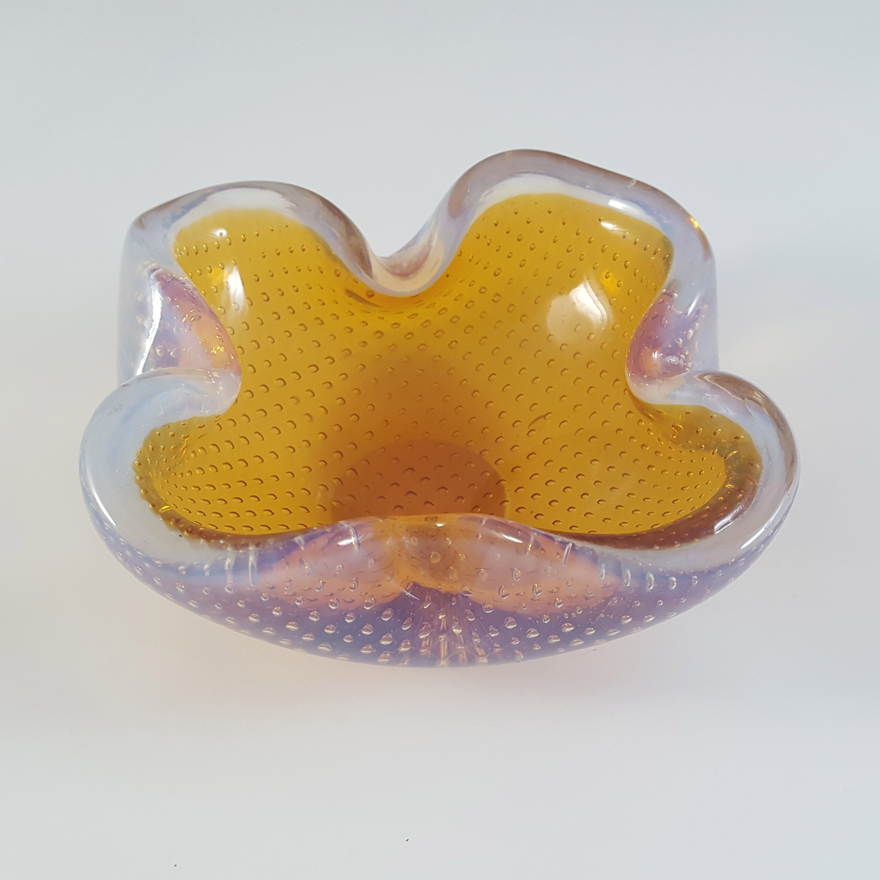 Ferro Italarts Murano Orange & Opalescent Glass Bullicante Bowl - Click Image to Close