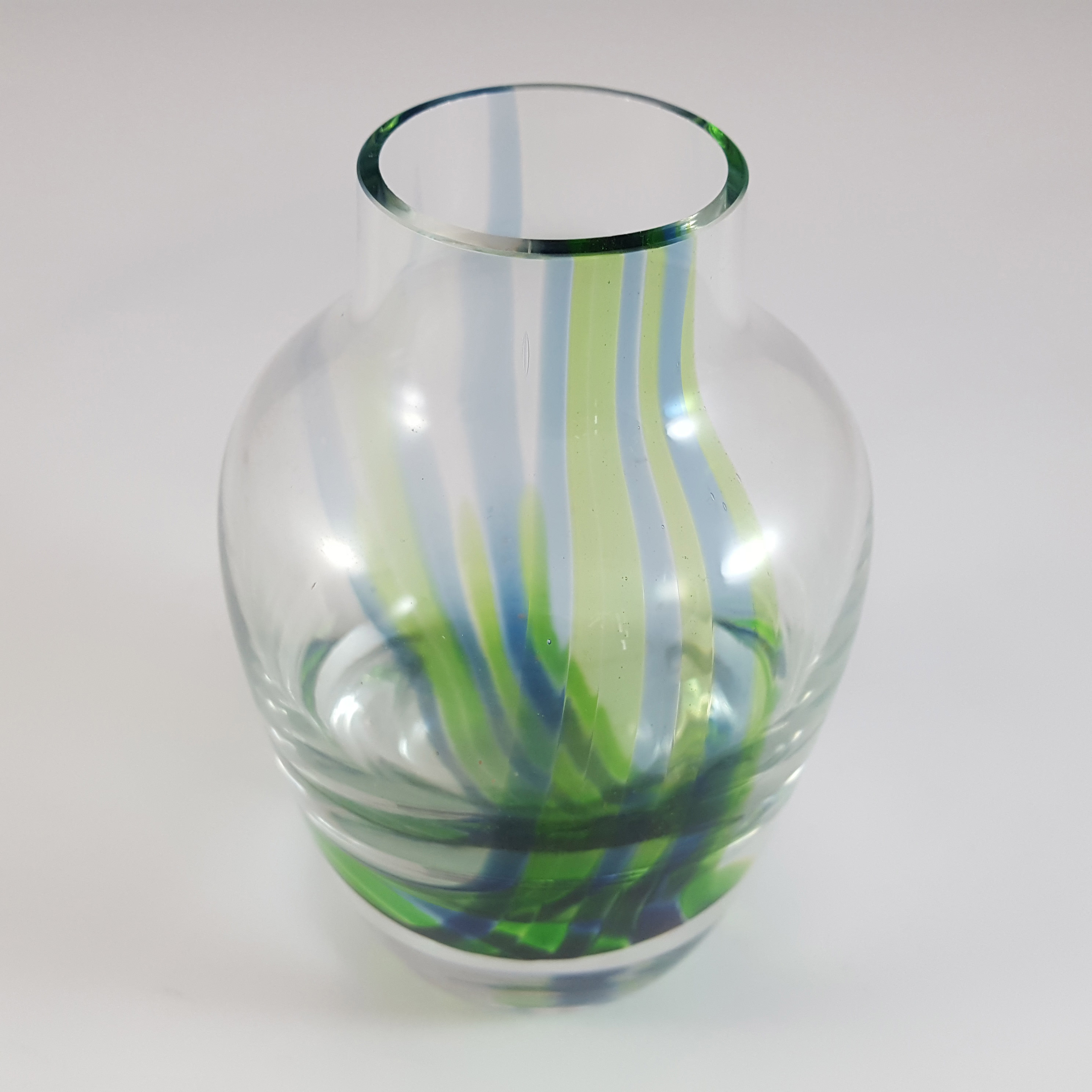 (image for) Caithness Vintage Green & Blue Glass 'Oban' Striped Vase - Click Image to Close