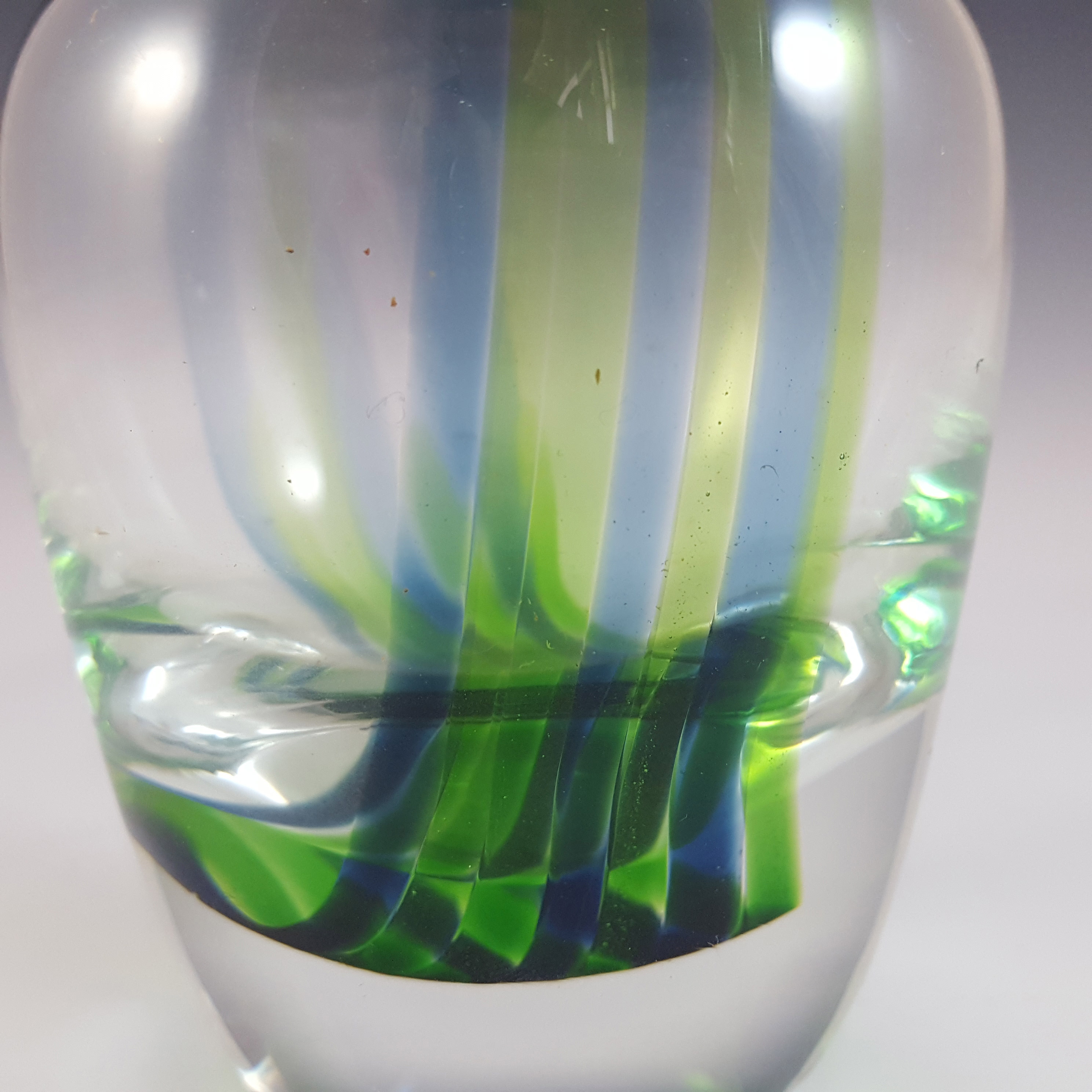 (image for) Caithness Vintage Green & Blue Glass 'Oban' Striped Vase - Click Image to Close