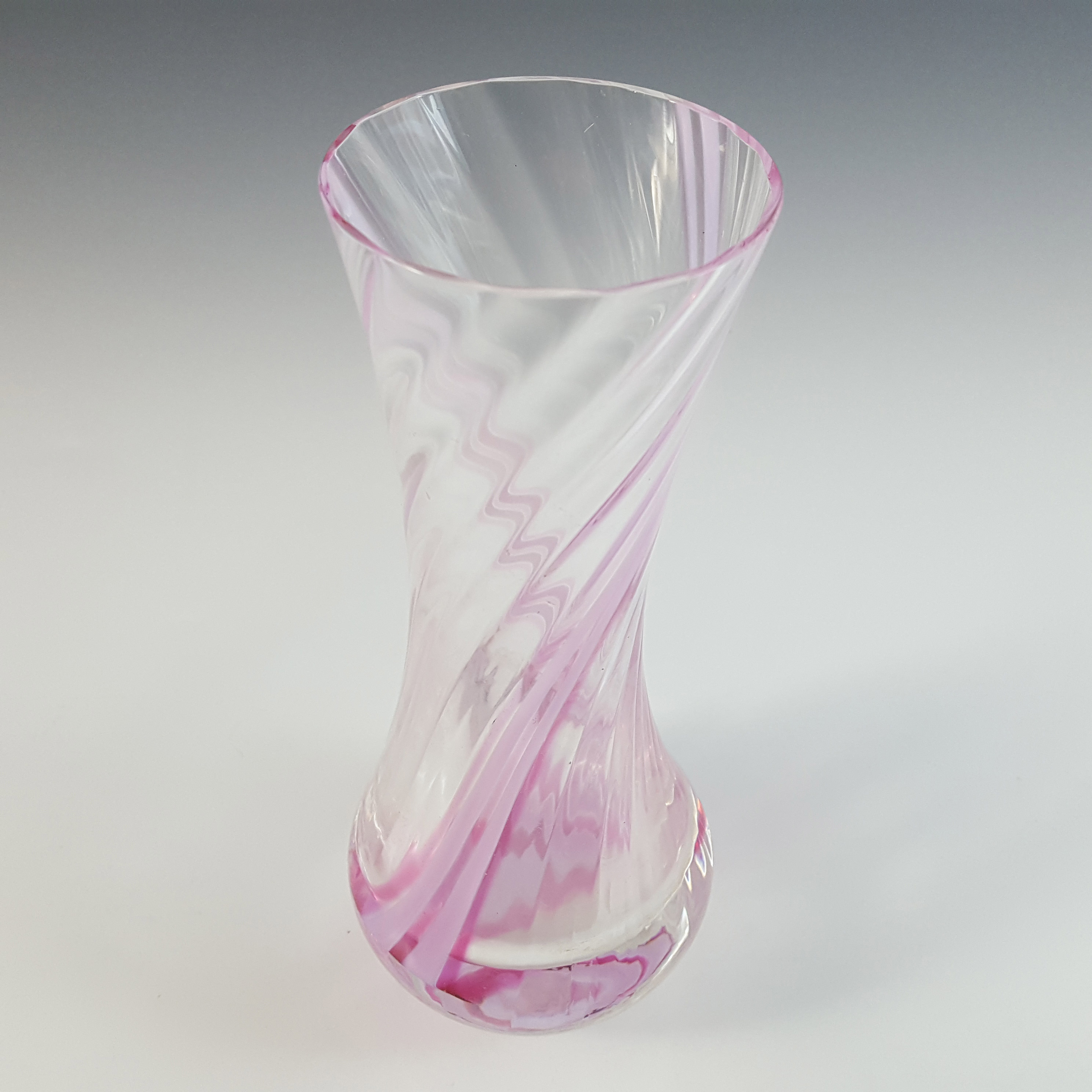 (image for) Caithness Vintage Pink Glass 'Flamenco' Striped Vase - Click Image to Close