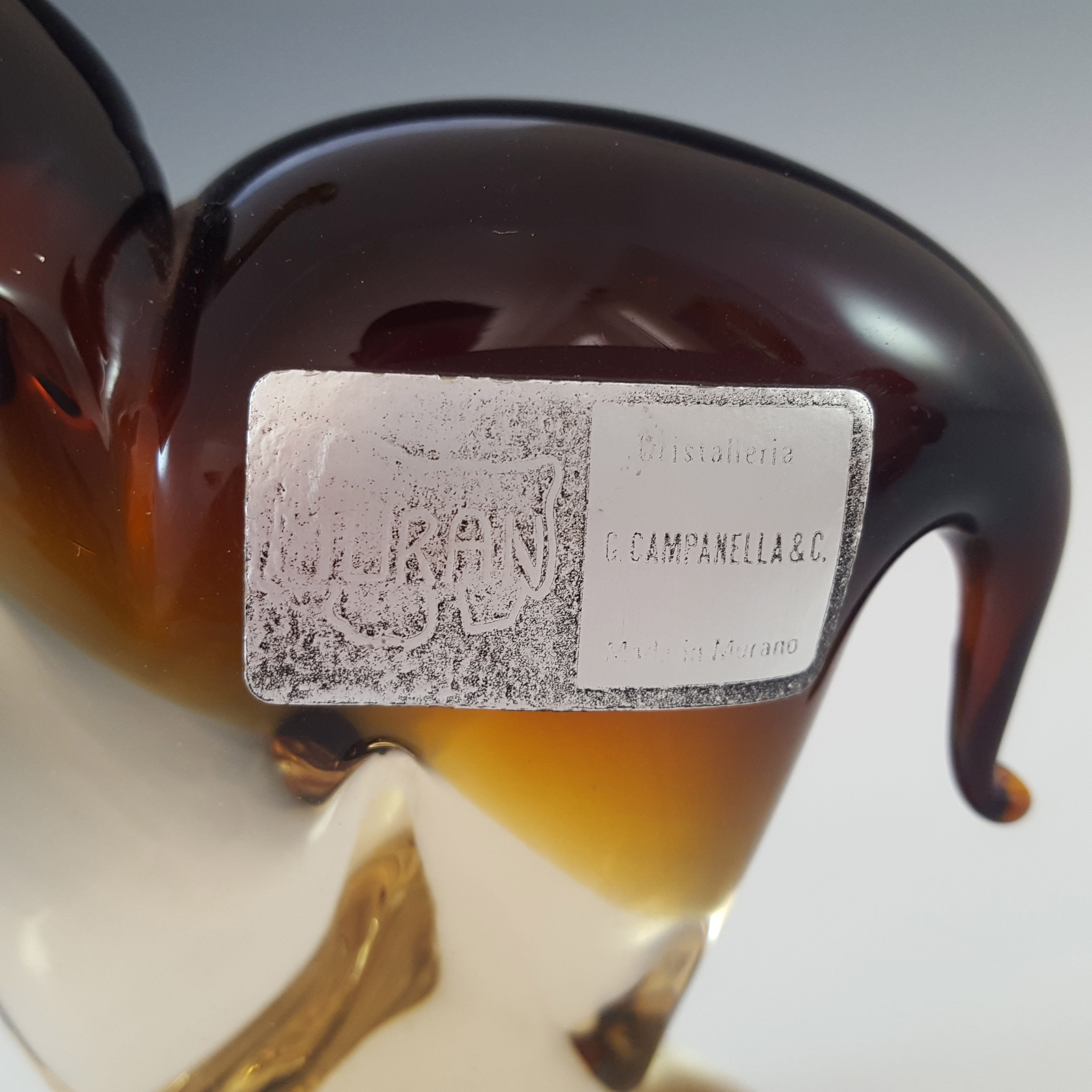 LABELLED Campanella Murano Brown Venetian Glass Elephant Figurine - Click Image to Close