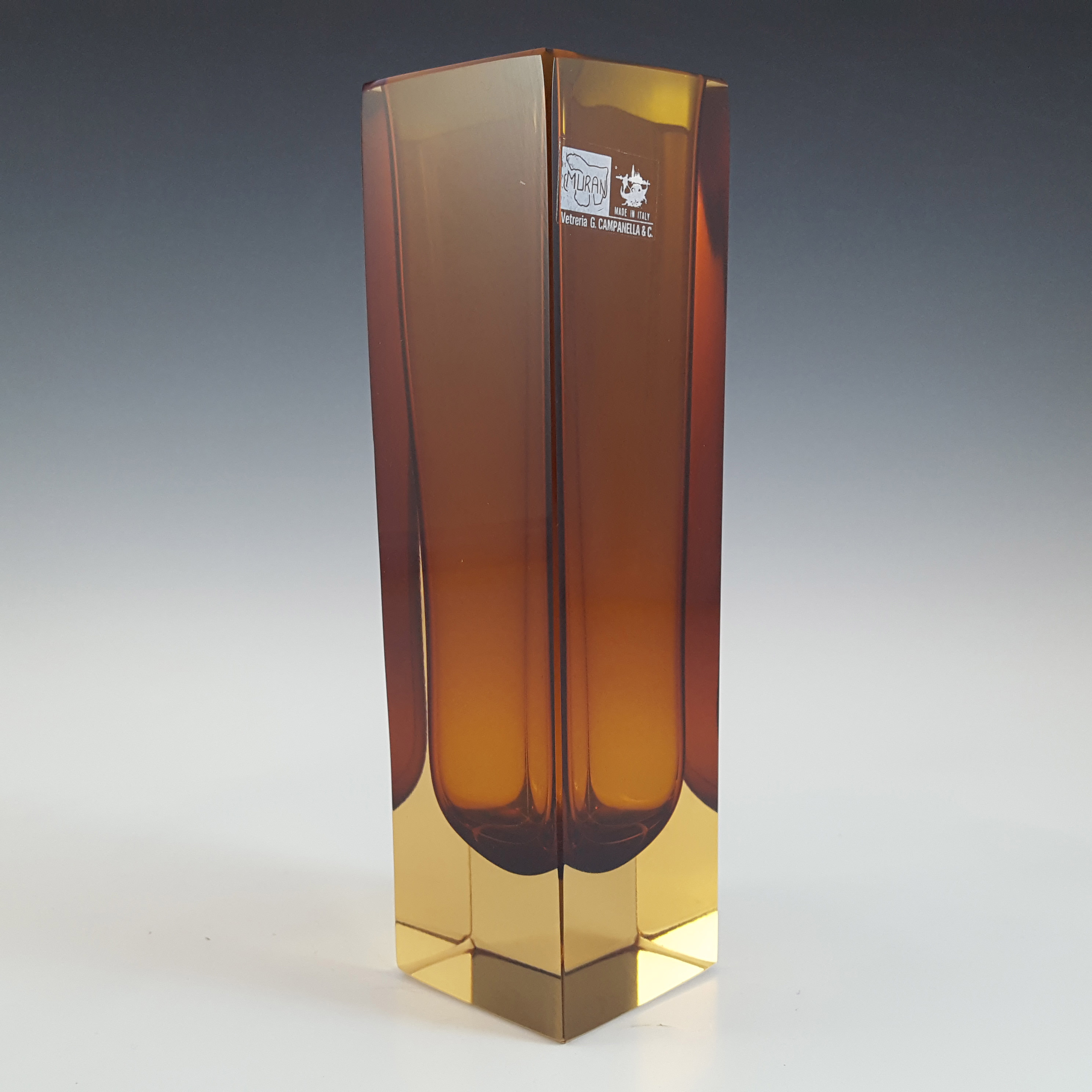 (image for) Campanella Murano Faceted Brown & Amber Sommerso Glass Vase - Click Image to Close
