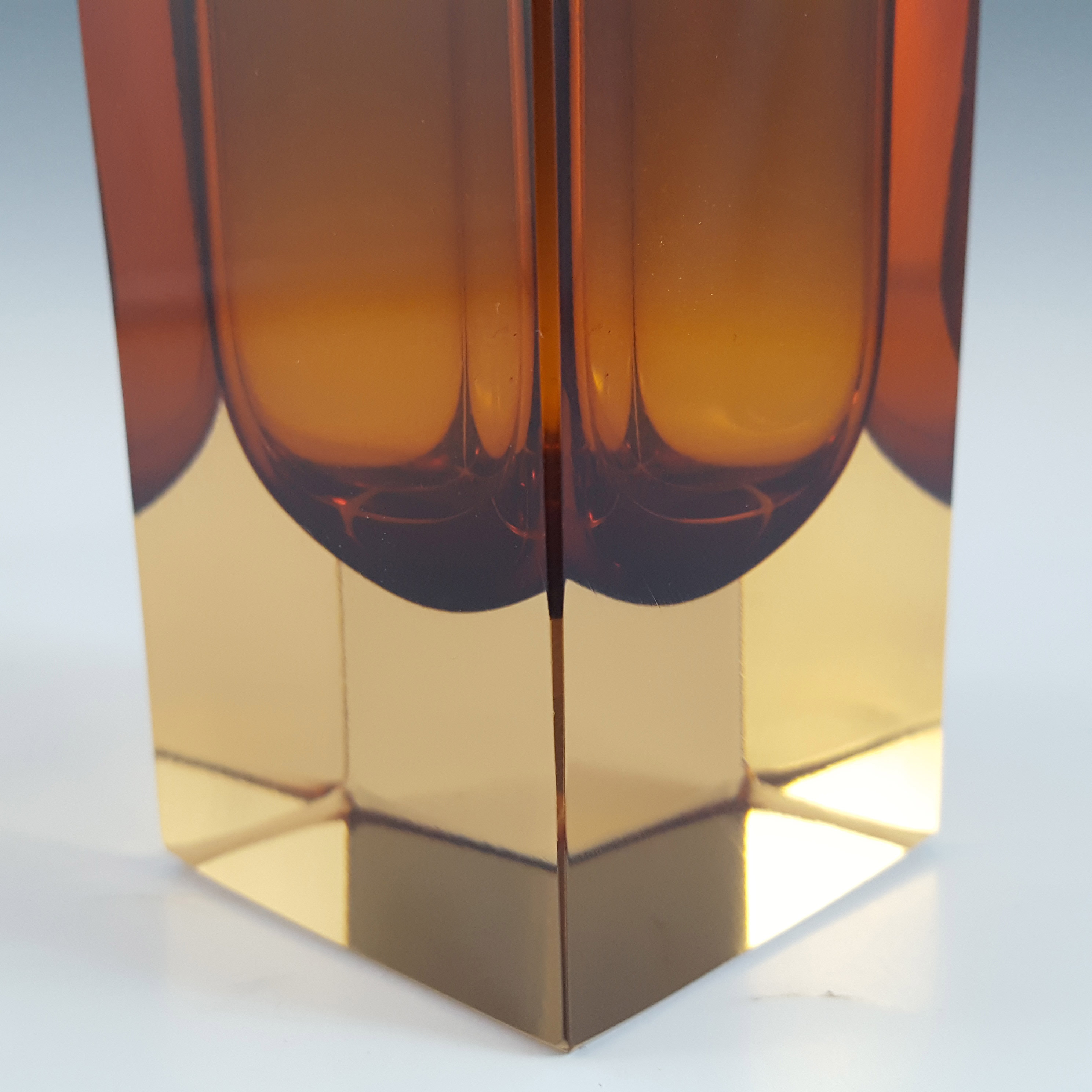 Campanella Murano Faceted Brown & Amber Sommerso Glass Vase - Click Image to Close