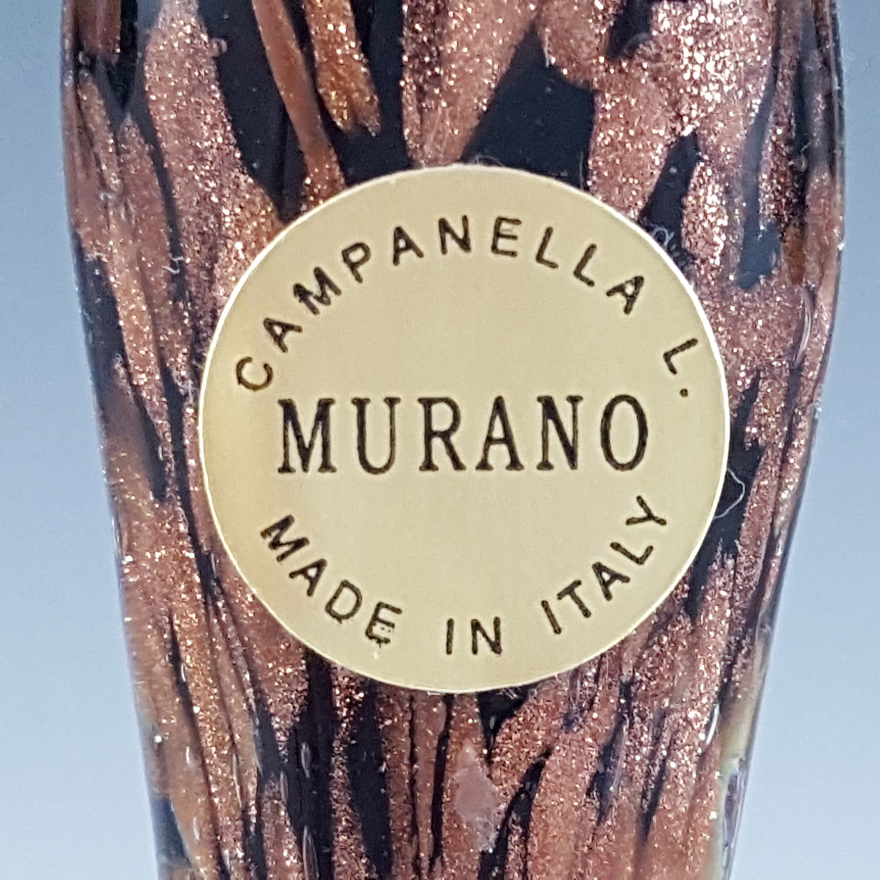 (image for) Campanella Murano Black & Copper Aventurine Glass 'Gemini' Figurine - Click Image to Close