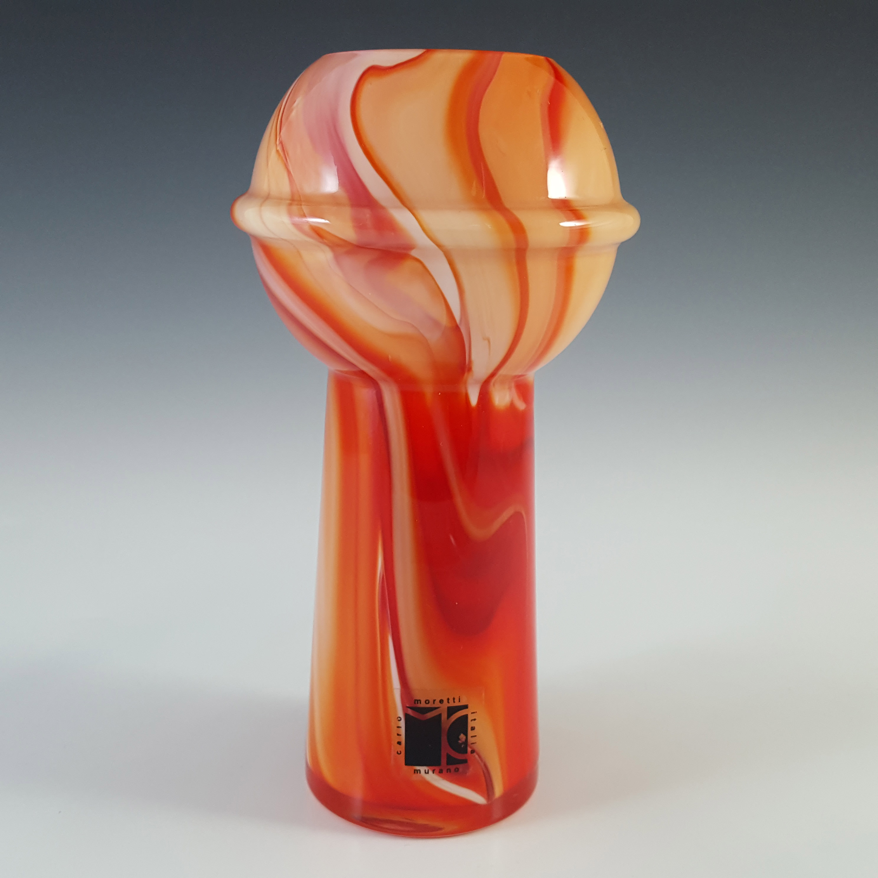 Carlo Moretti Vintage Red & White Murano Glass Vase