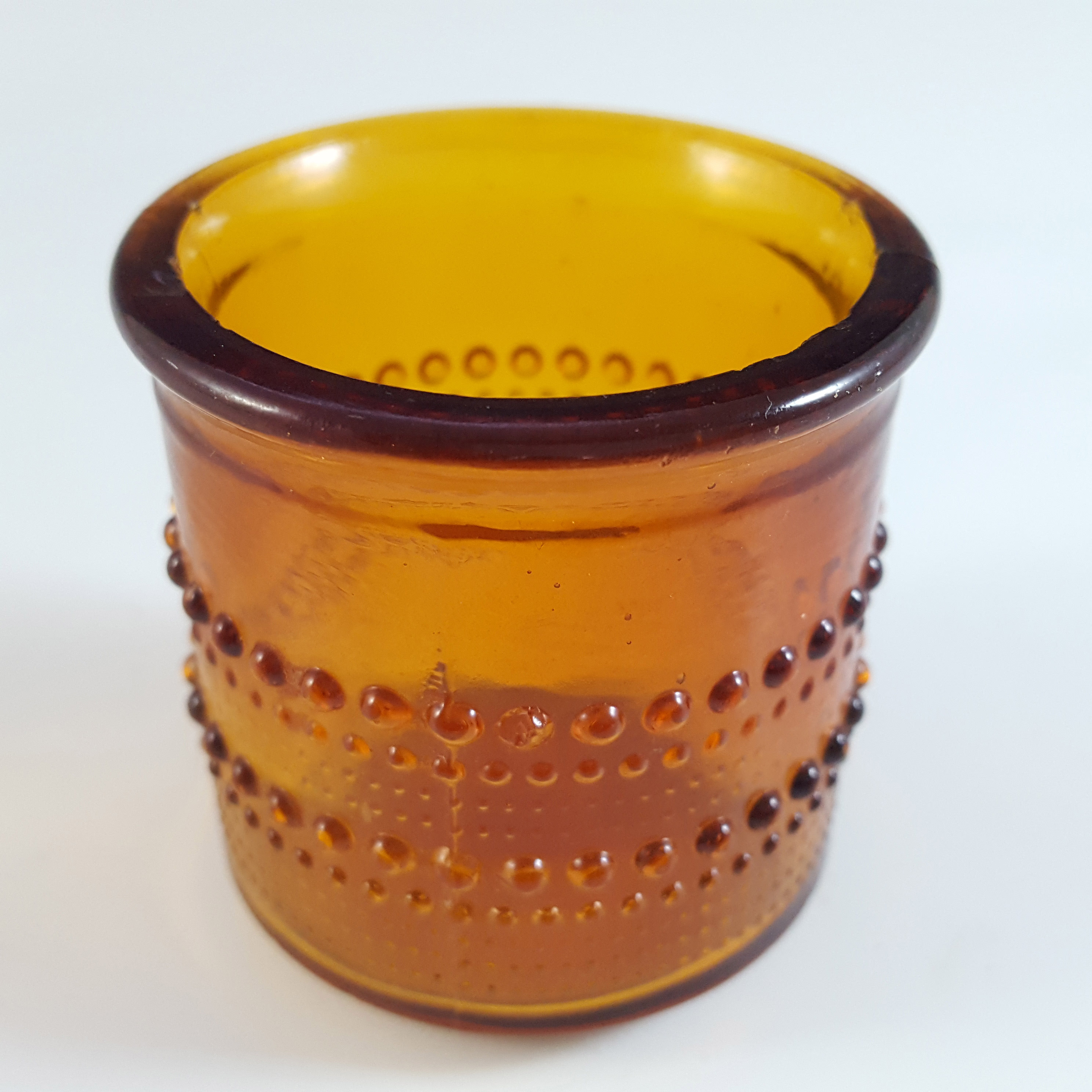 Cascade / Wood Bros or Nuutajarvi Amber Glass 'Kastehelmi' Pot - Click Image to Close