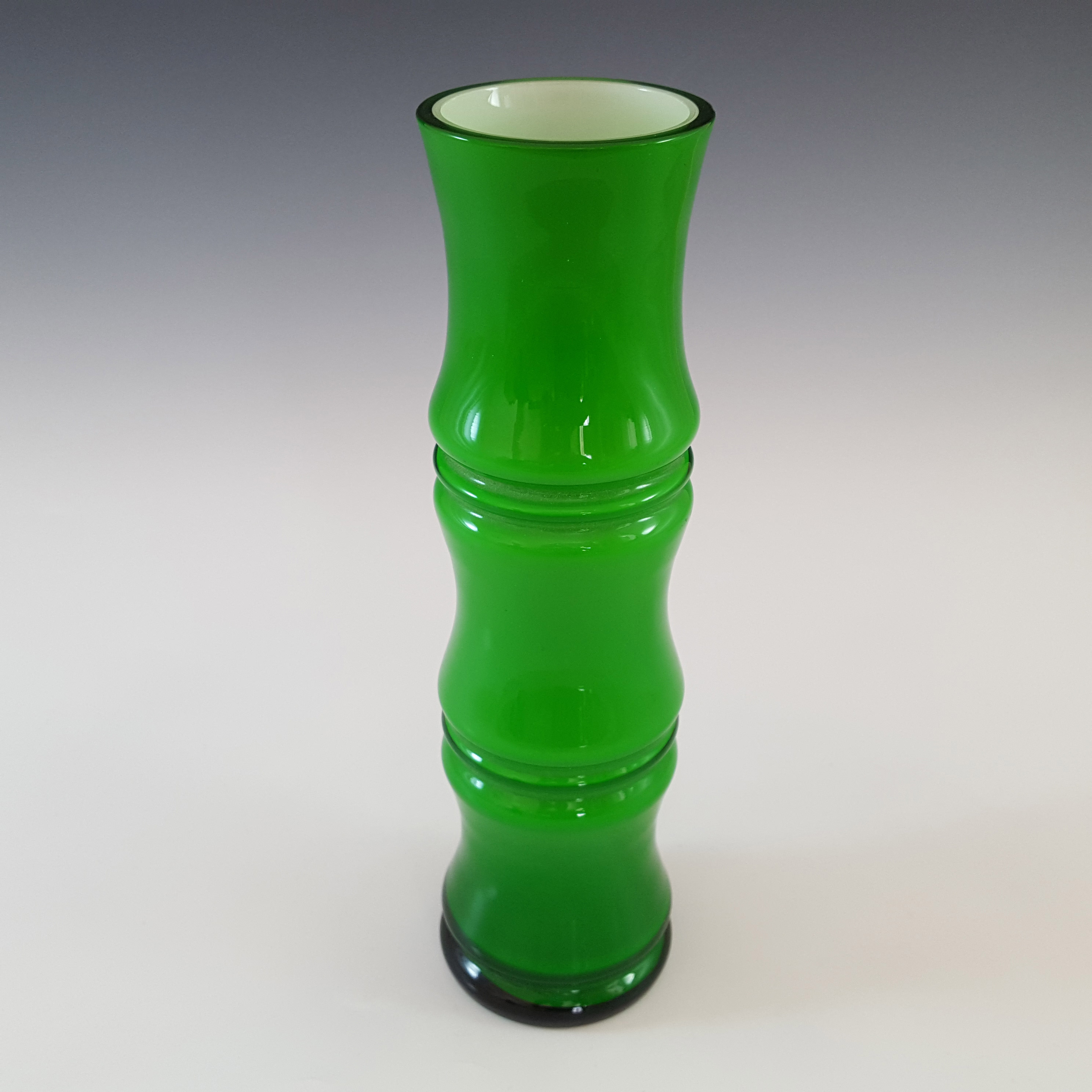 (image for) Chinese Vintage 1970's Green Retro Cased Glass 'Bamboo' Vase - Click Image to Close