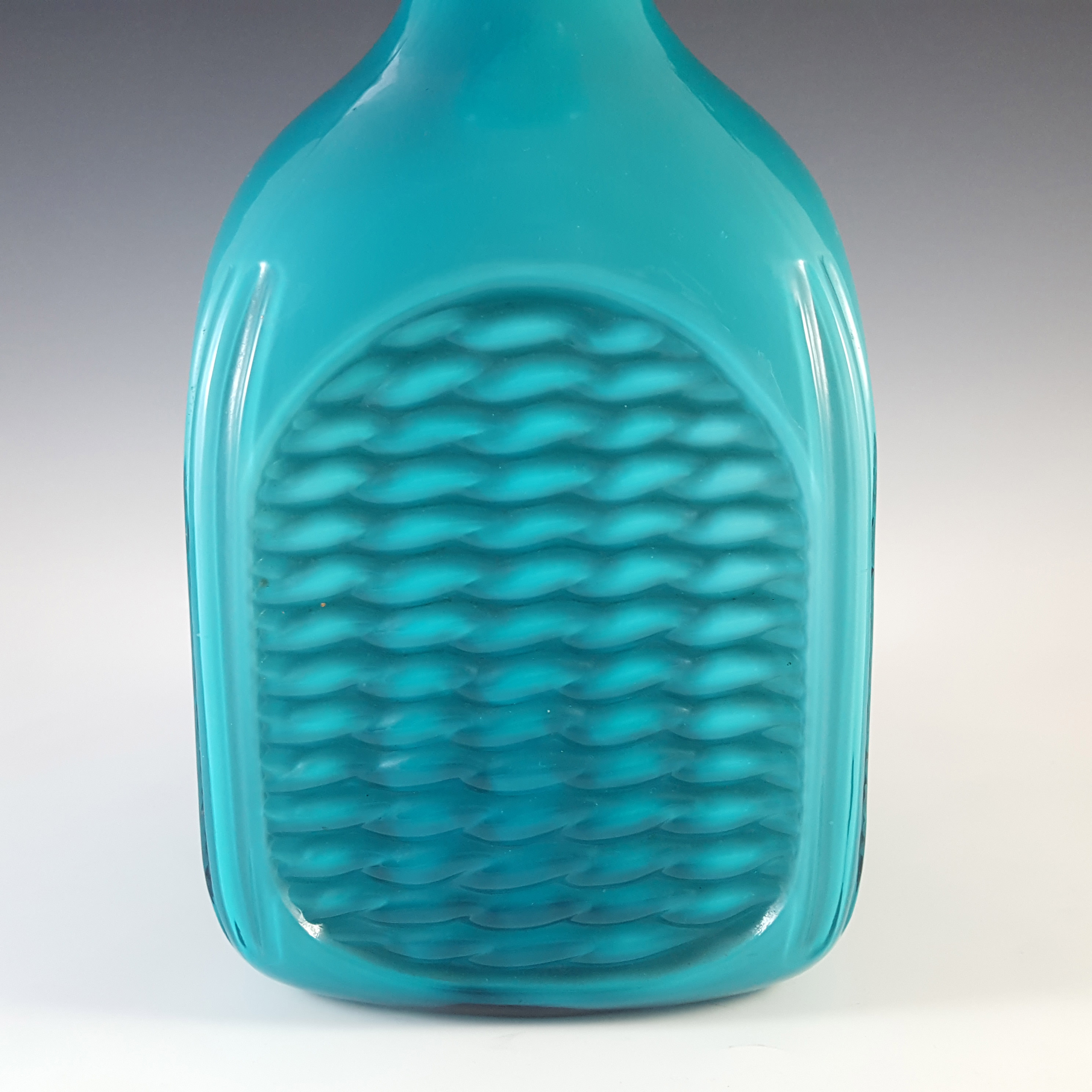 Empoli 1970's Large Italian Turquoise Retro Cased Glass Vase - Click Image to Close