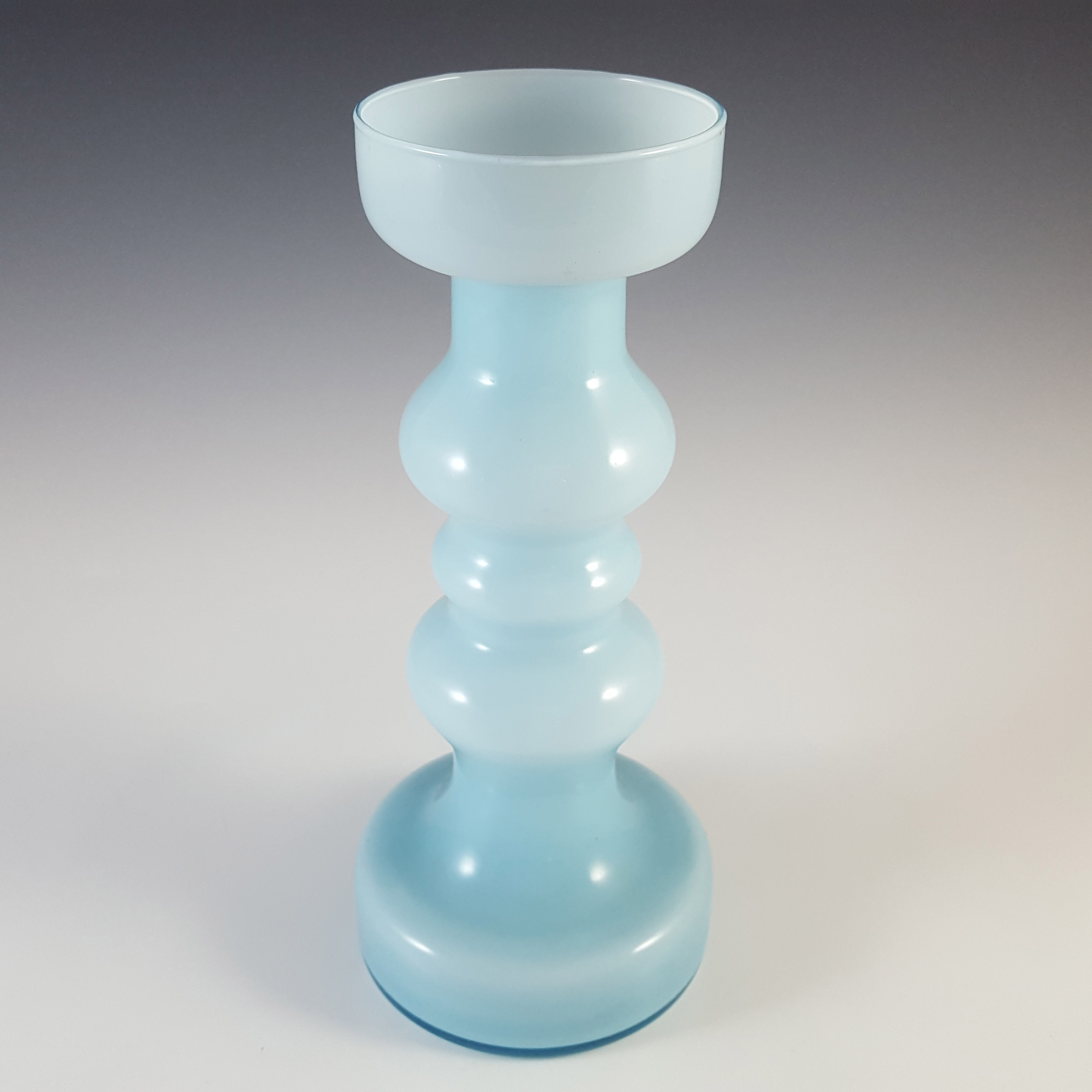 Empoli 1970's Italian Blue Retro Cased Glass Hooped Vase - Click Image to Close