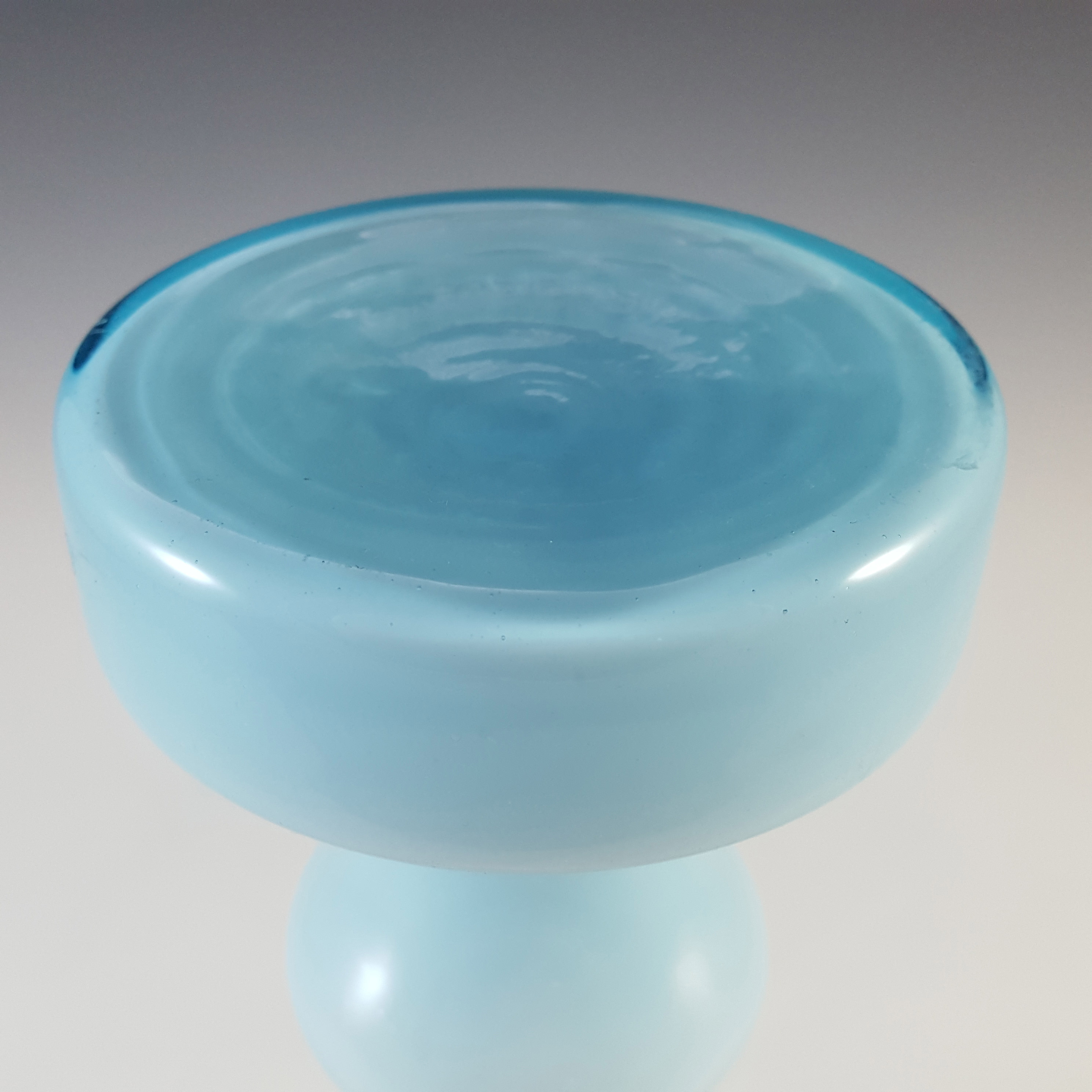 Empoli 1970's Italian Blue Retro Cased Glass Hooped Vase - Click Image to Close