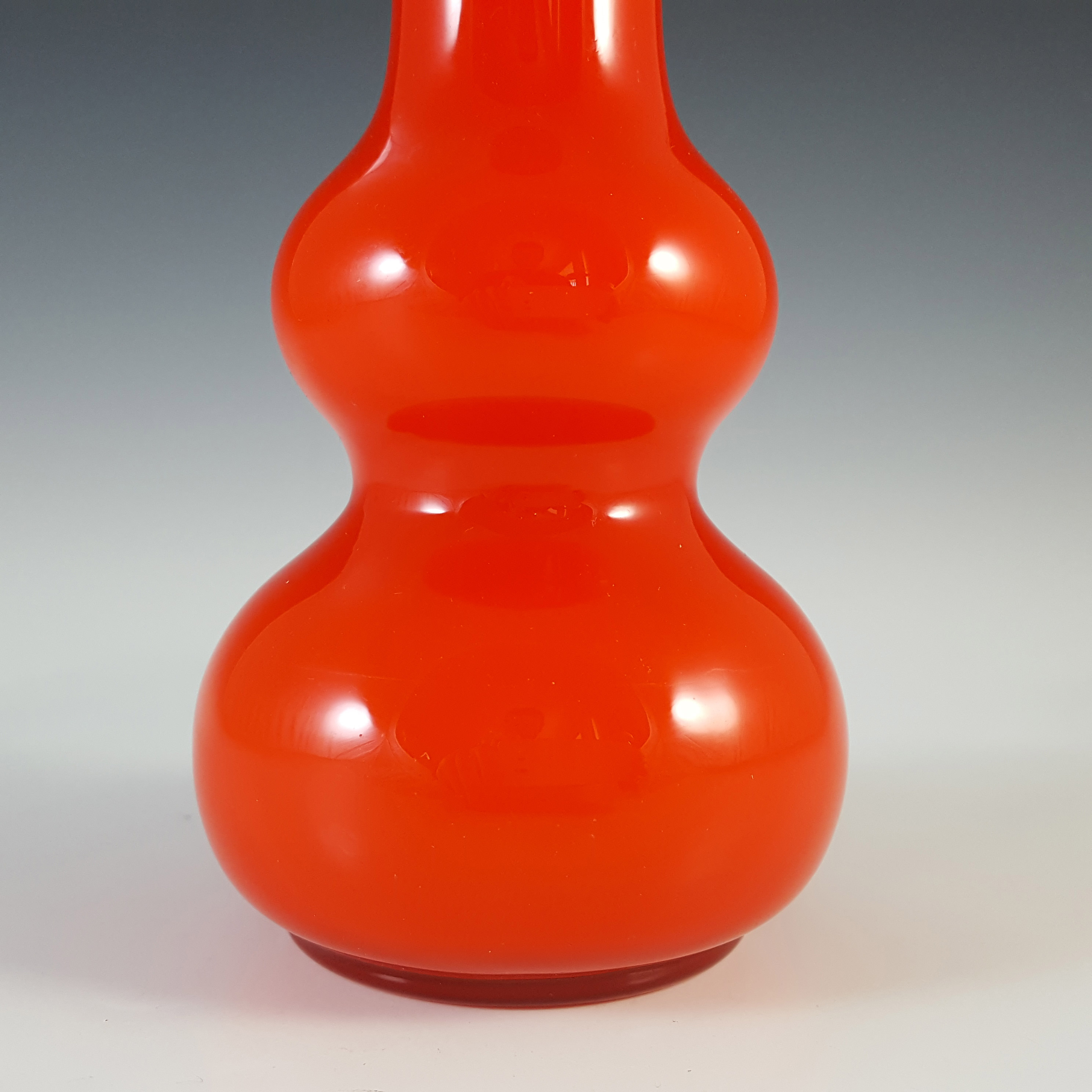 Made in Italy, Vintage Empoli Cased Glass Vase Set of 2 Tango Style Orange White Double Handled Decor Glass