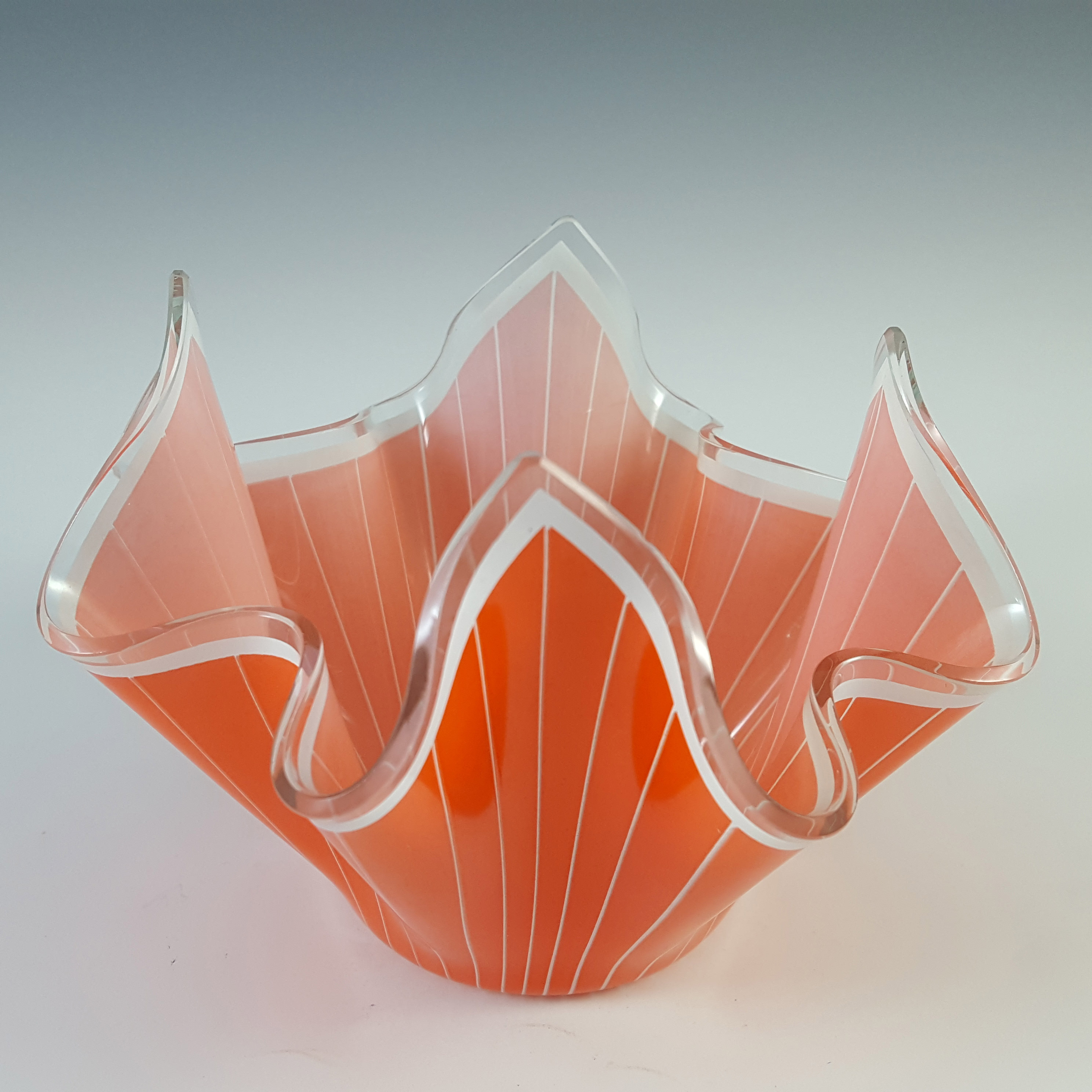 Chance Brothers Orange Glass 'Cordon' Retro Handkerchief Vase - Click Image to Close