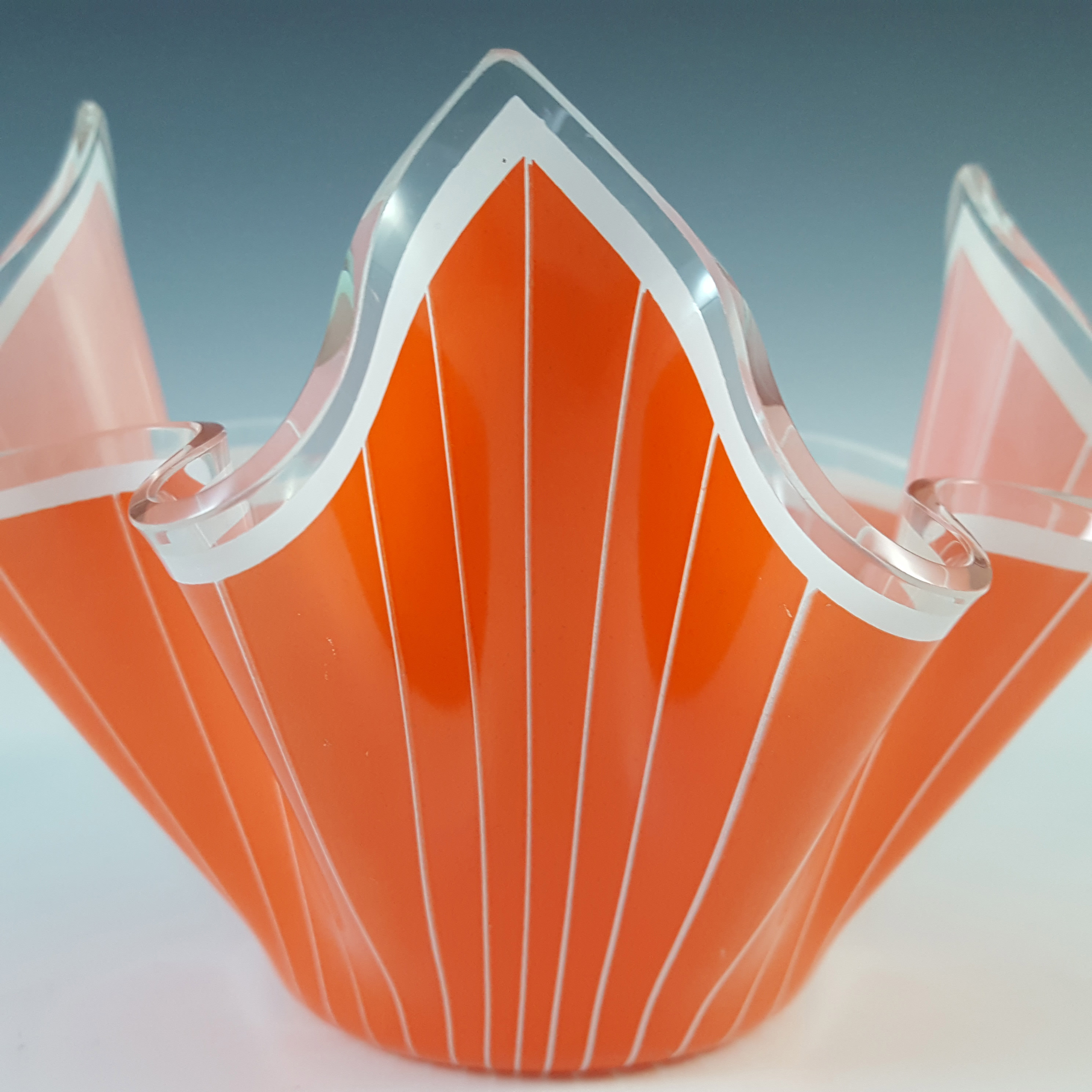 Chance Brothers Orange Glass 'Cordon' Retro Handkerchief Vase - Click Image to Close
