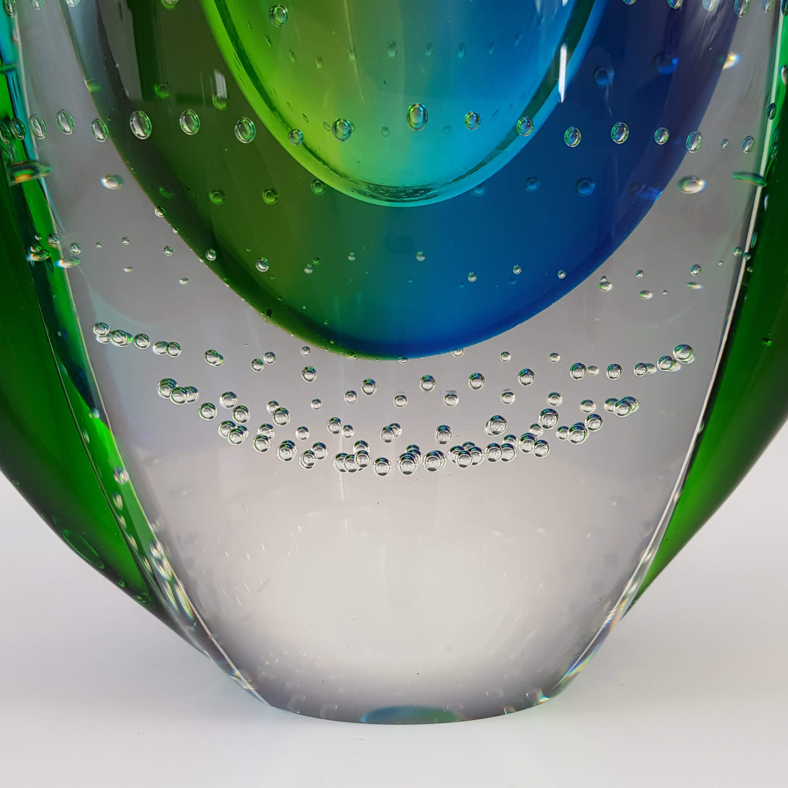 (image for) Chinese Murano Style Green & Blue Sommerso Glass Vase - Click Image to Close