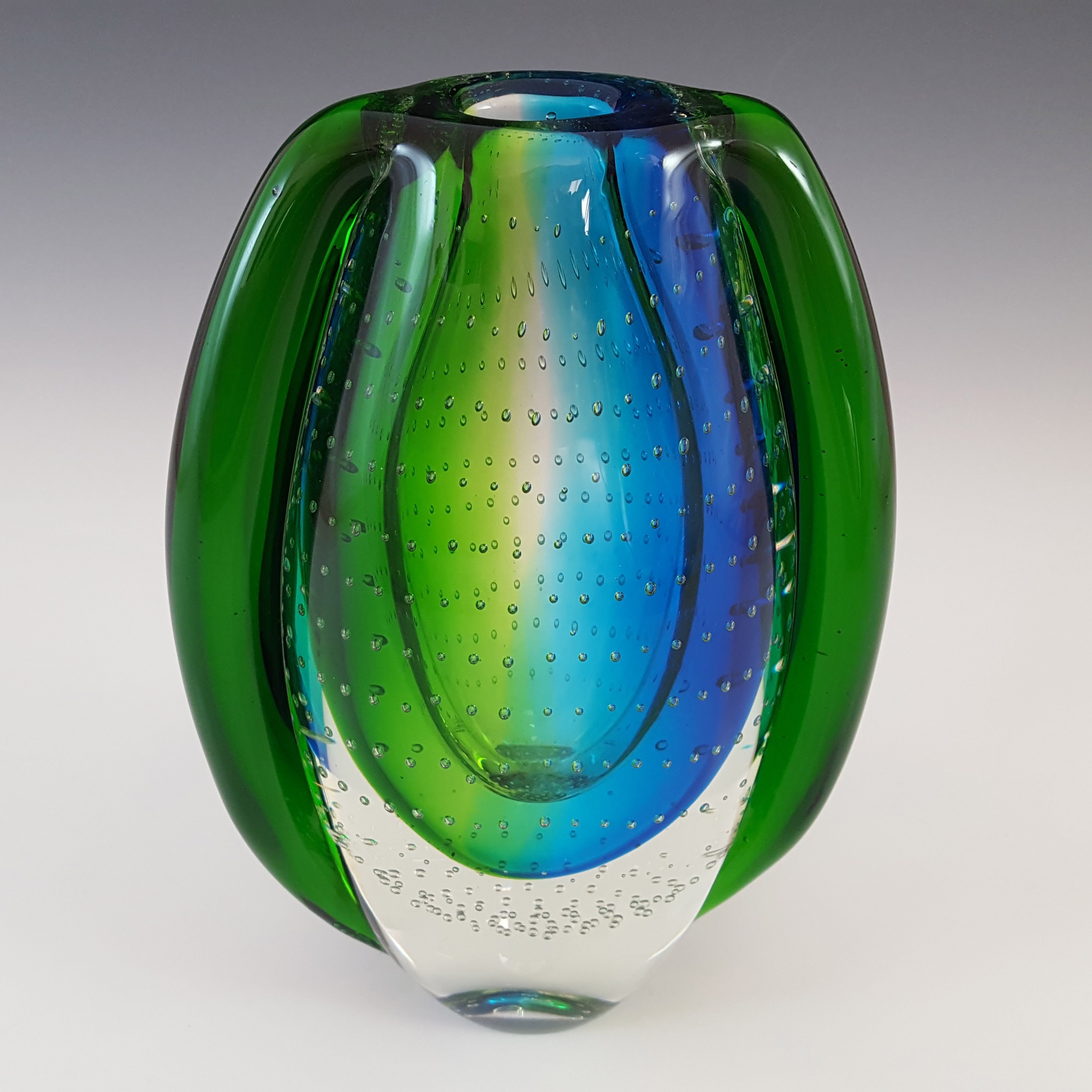 Chinese Murano Style Green & Blue Sommerso Glass Vase - Click Image to Close