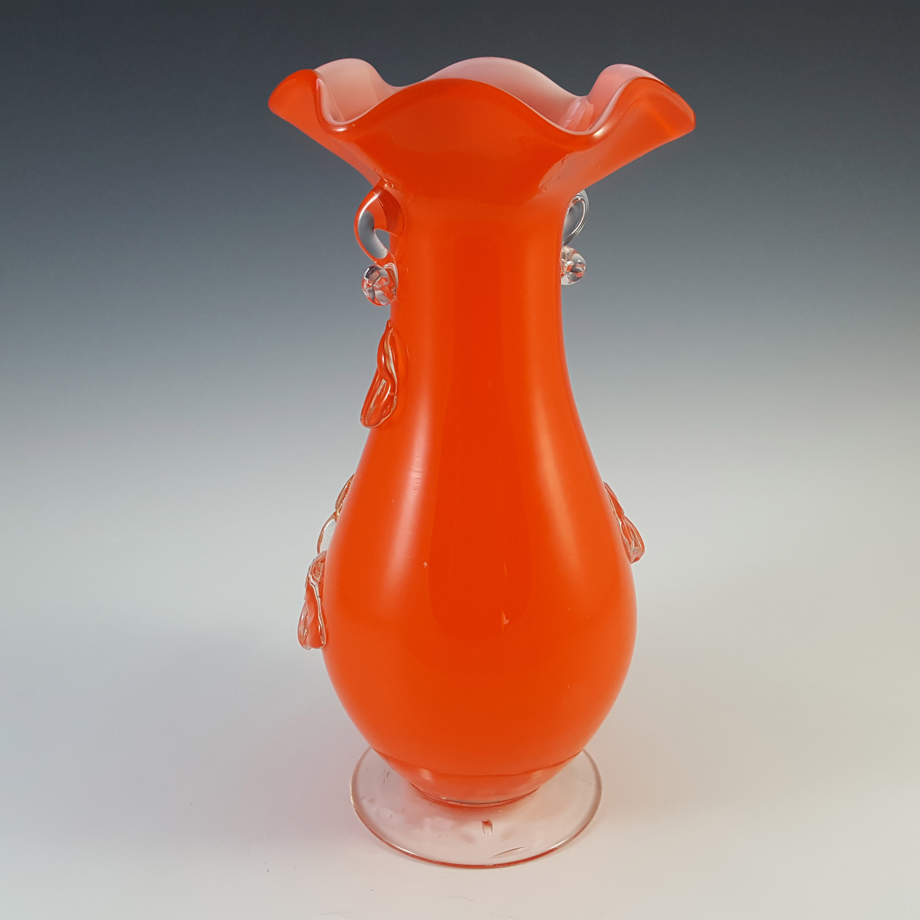 LABELLED Chinese Vintage Orange Cased Glass 'Plum Blossom' Vase - Click Image to Close