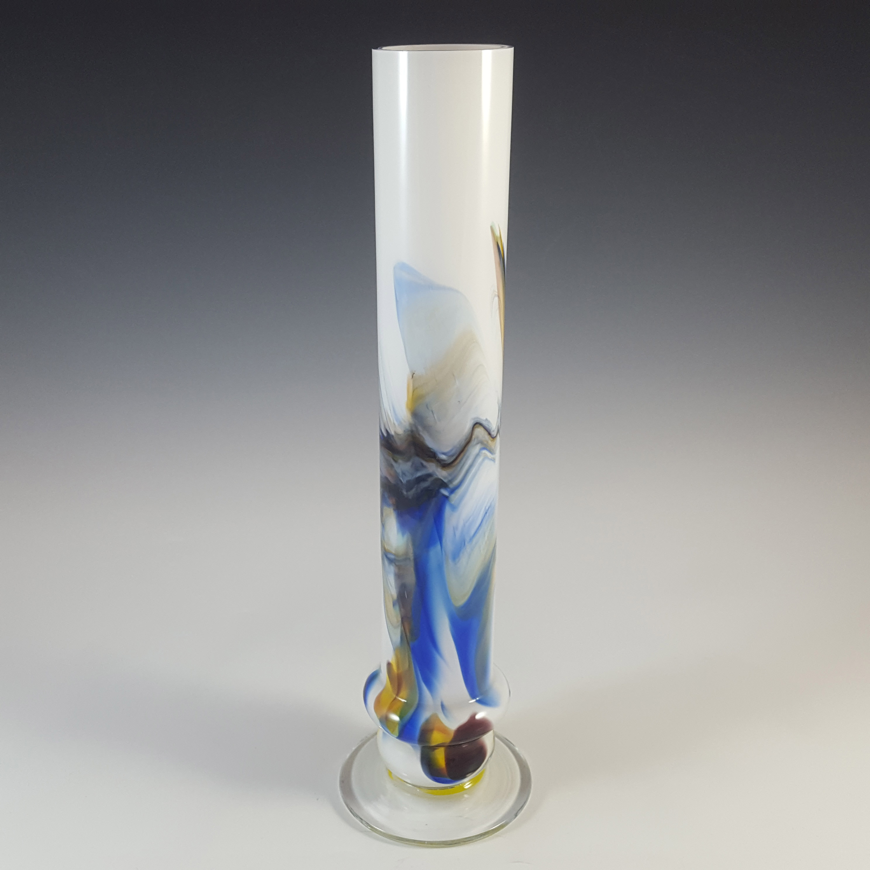 (image for) Chinese 'Lotus Flower / Snowflakes' Stem Vase by Dalian Glass Co - Click Image to Close