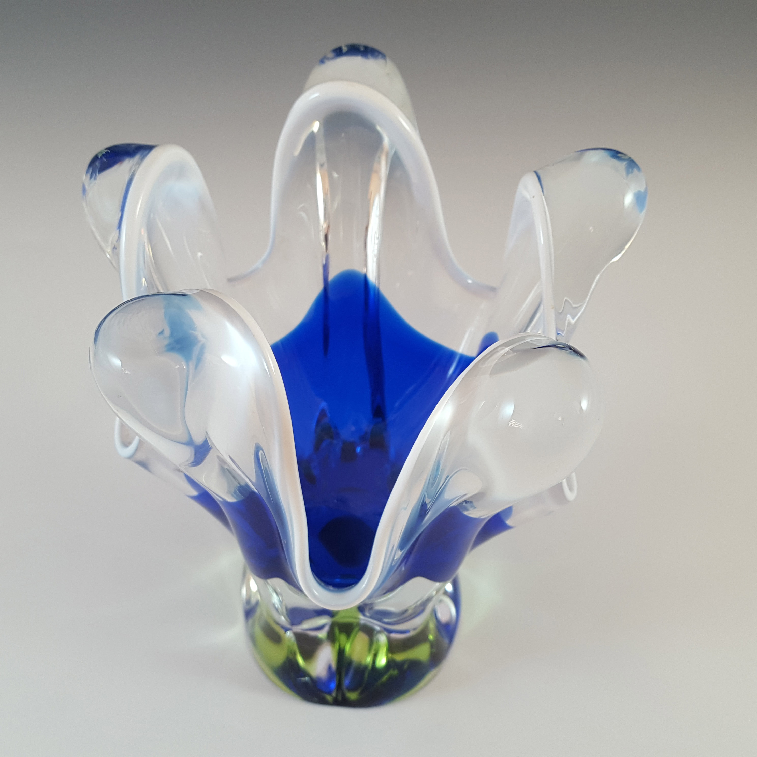 (image for) Chřibská #316/4/14 Czech Blue, White & Green Glass Vase - Click Image to Close