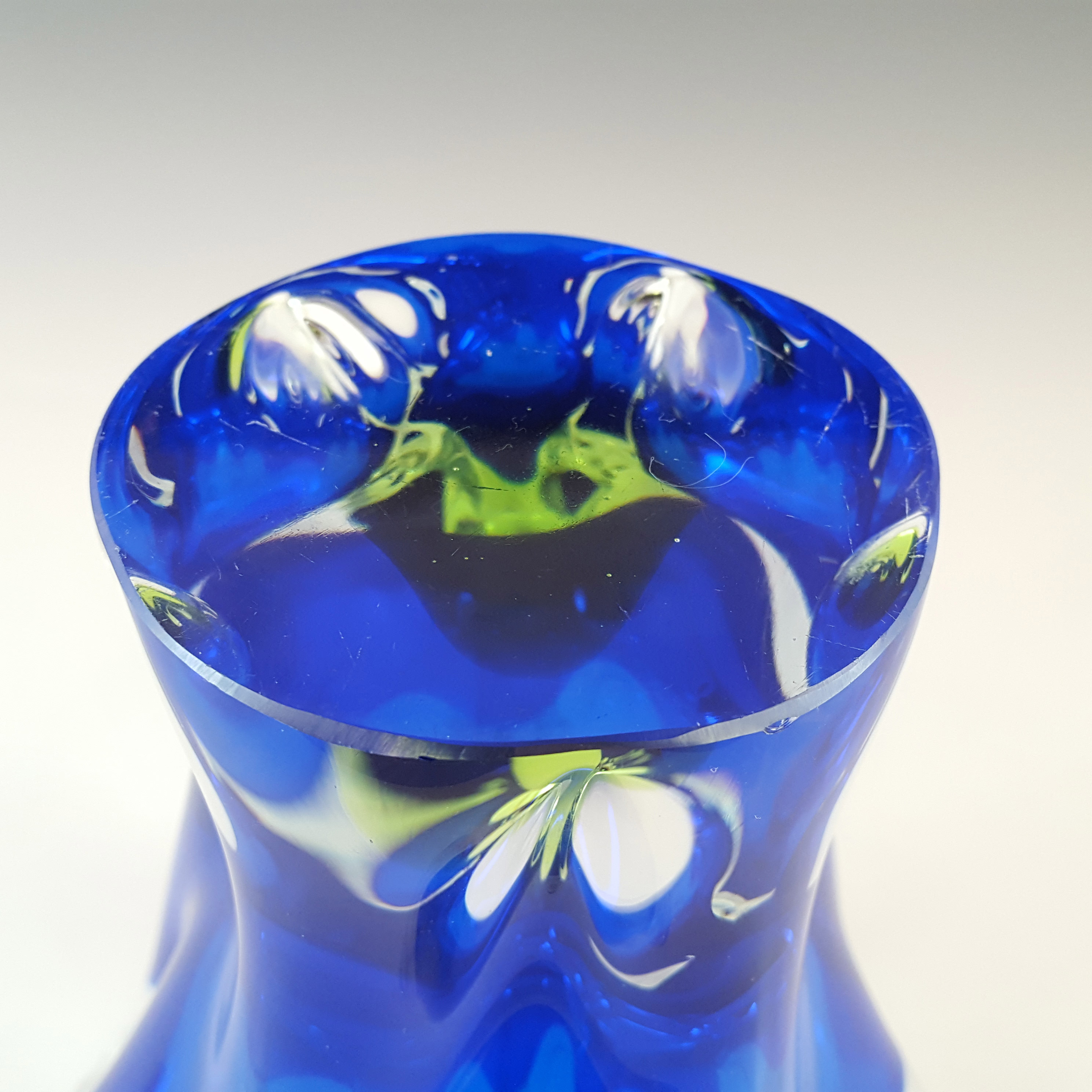 (image for) Chřibská #316/4/14 Czech Blue, White & Green Glass Vase - Click Image to Close