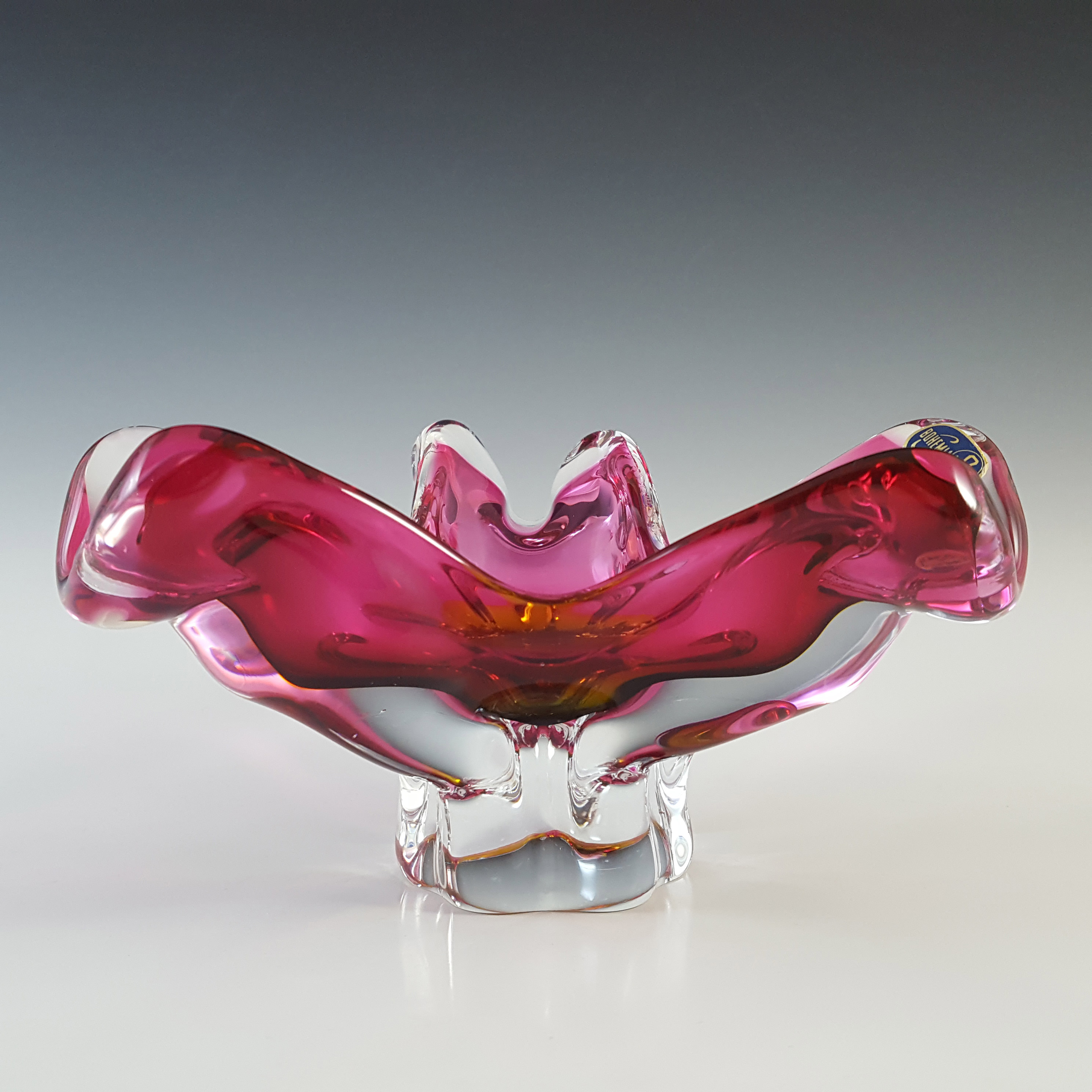 (image for) Chřibská #127/5/15 Czech Pink & Orange Glass Ashtray Bowl - Click Image to Close