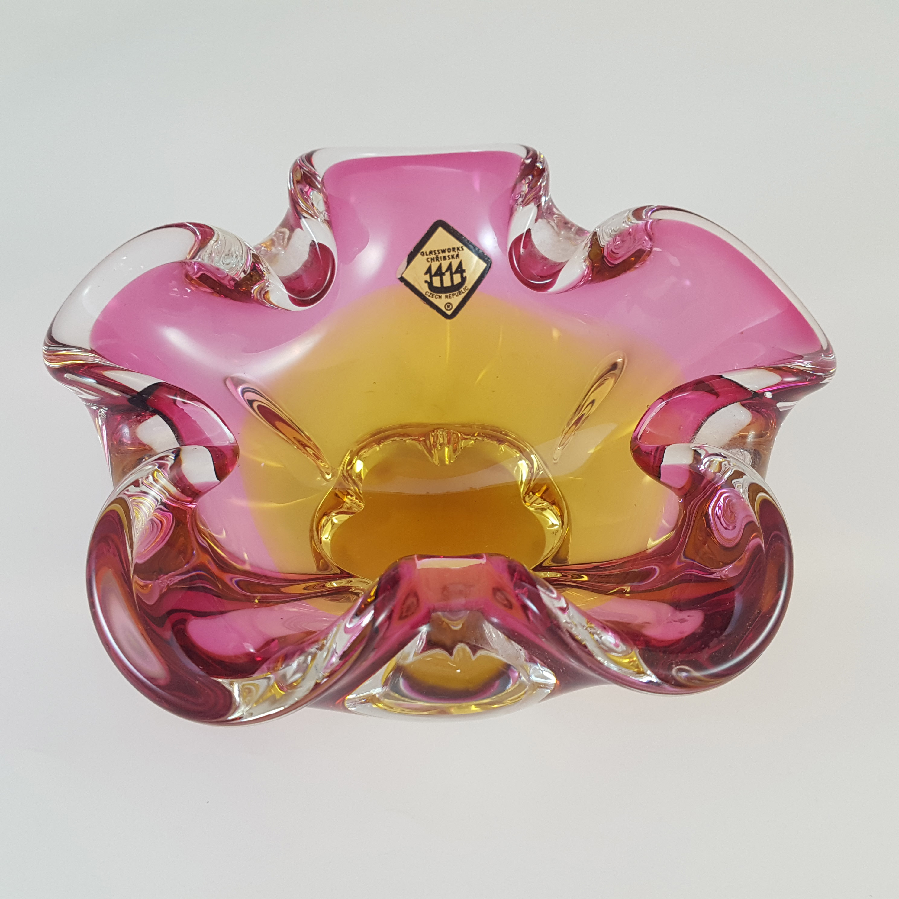 (image for) Chřibská #238/5/13 Czech Pink & Orange Glass Bowl by Josef Hospodka - Click Image to Close