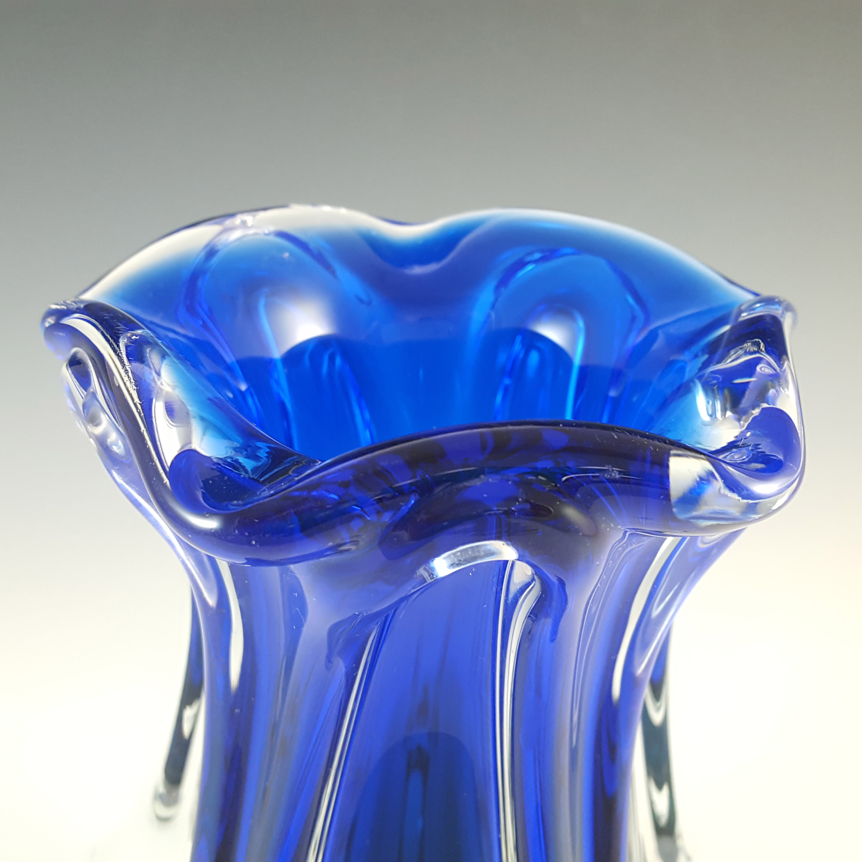 (image for) Chřibská #119/3/23 Czech Blue & Turquoise Glass Vase - Click Image to Close