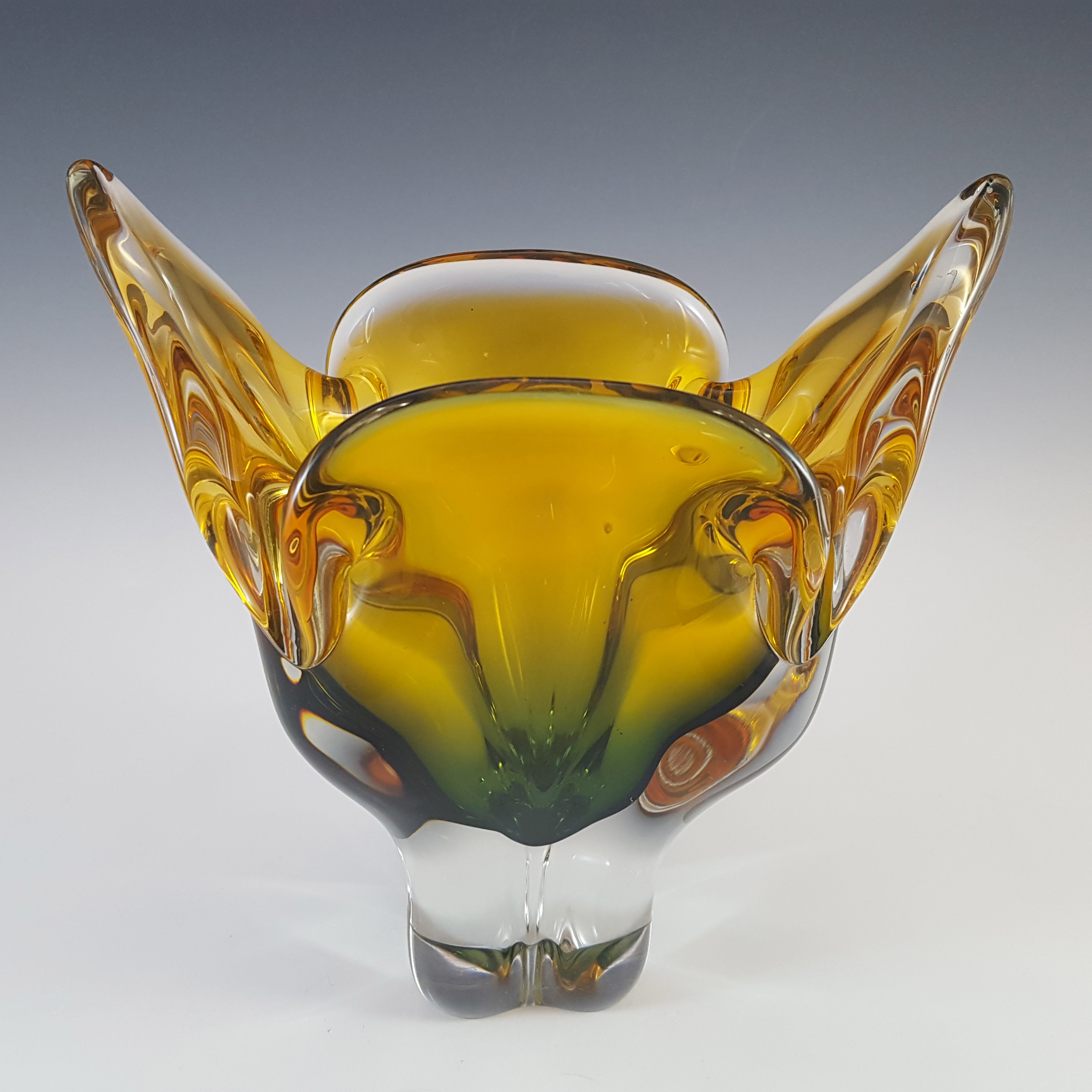 Chřibská #296/4/19 Czech Orange & Green Glass Vase - Click Image to Close