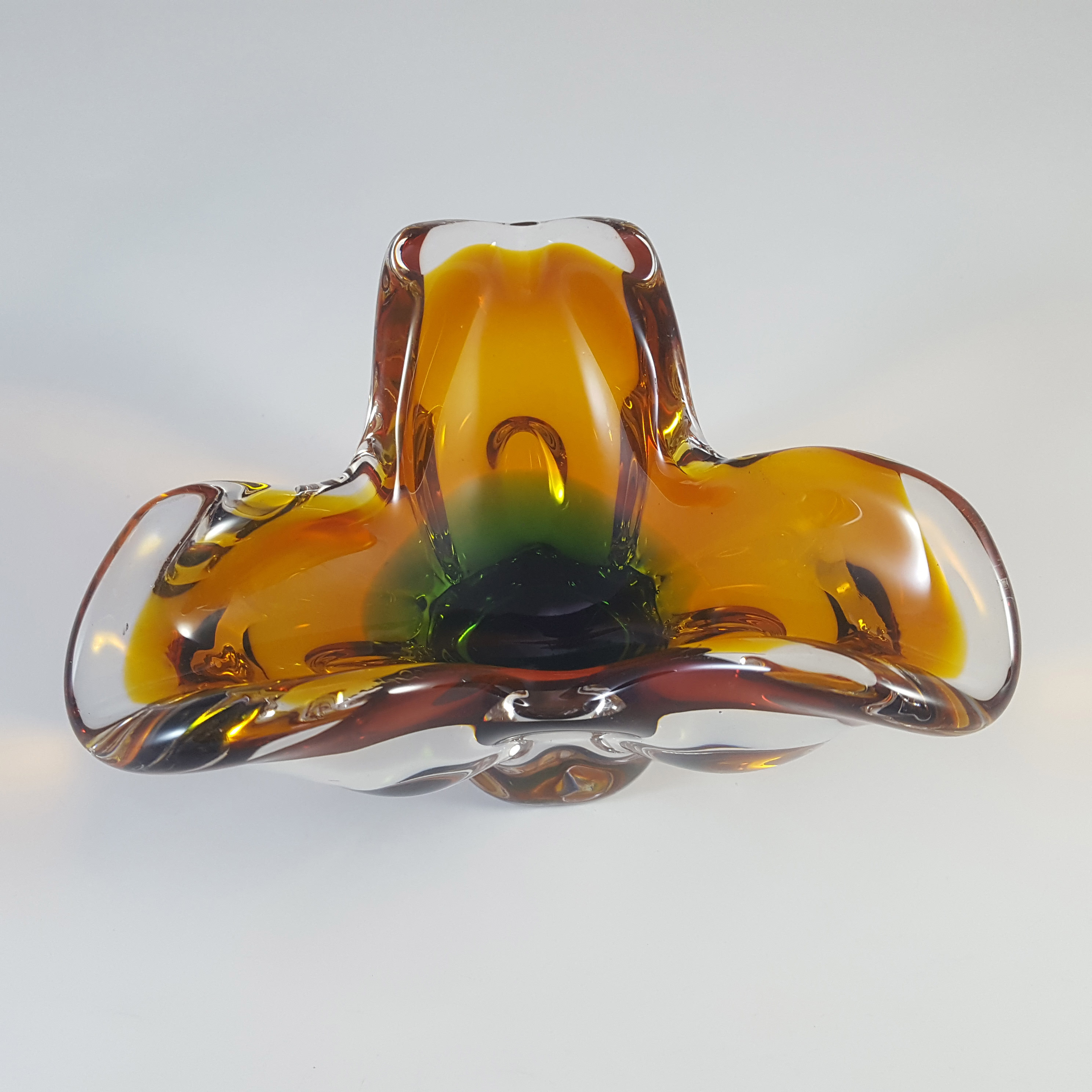 (image for) Chřibská #127/5/14 Czech Green & Orange Glass Ashtray Bowl - Click Image to Close