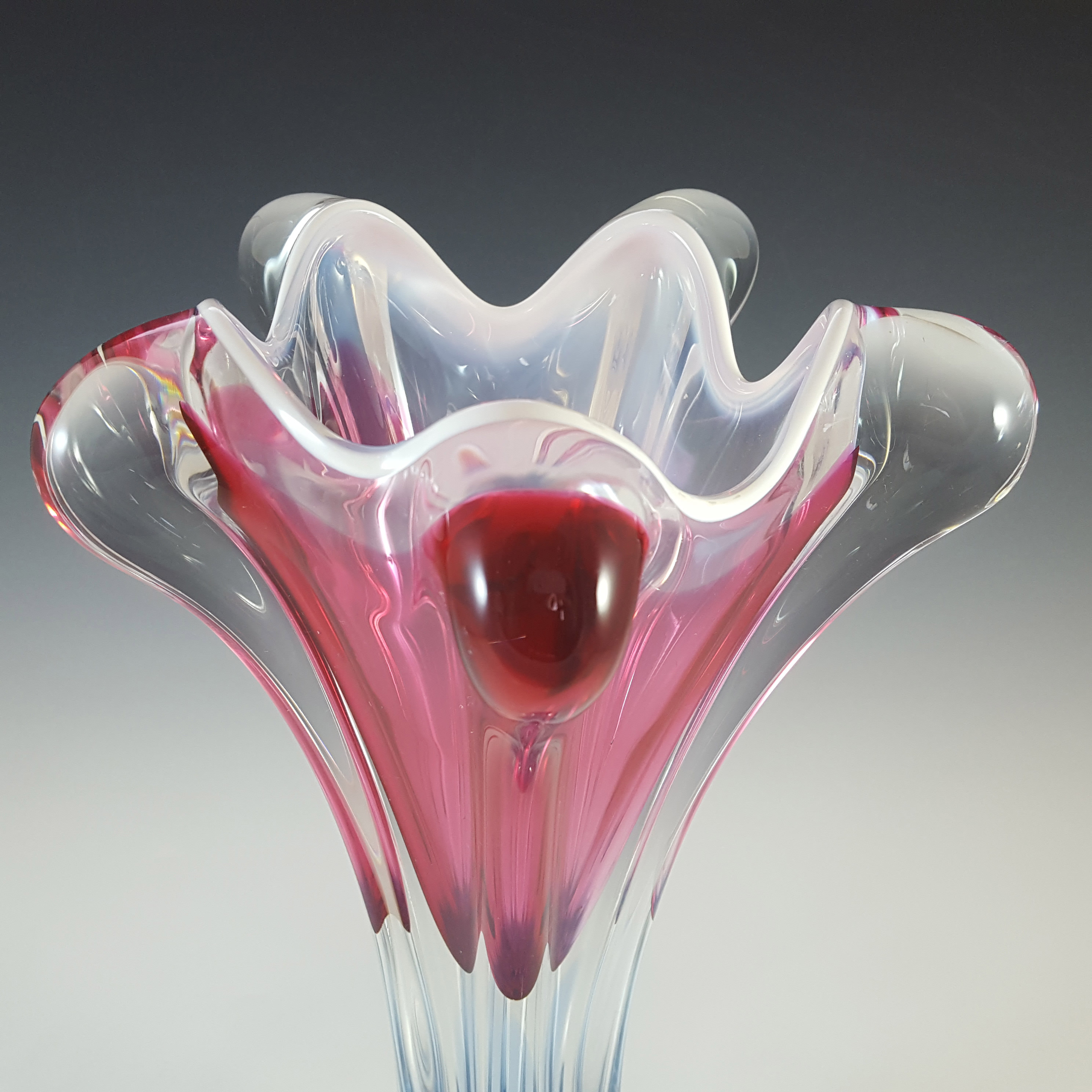 (image for) Chřibská #316/1/31 Czech Pink, White & Blue Glass Vase - Click Image to Close