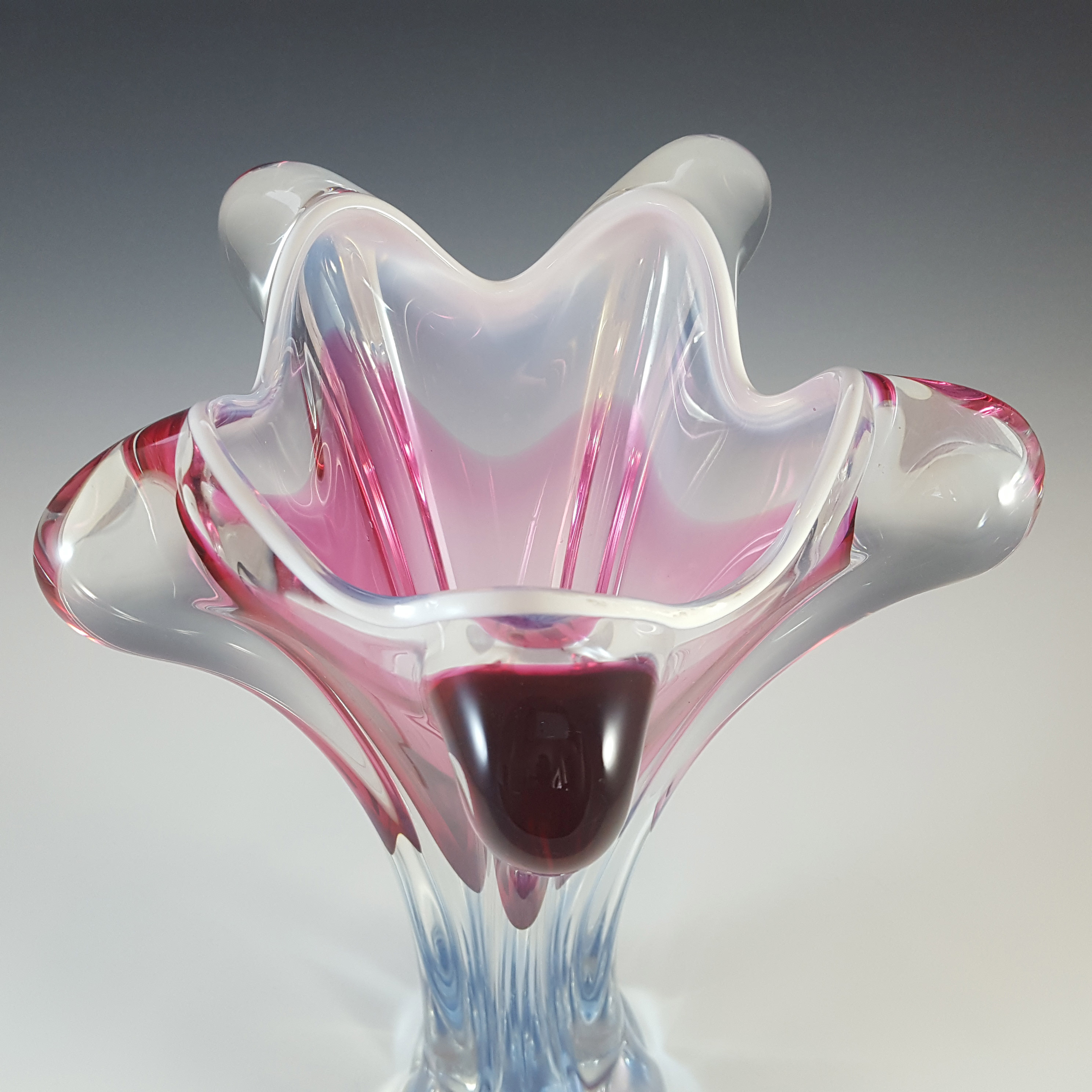 (image for) Chřibská #316/1/31 Czech Pink, White & Blue Glass Vase - Click Image to Close