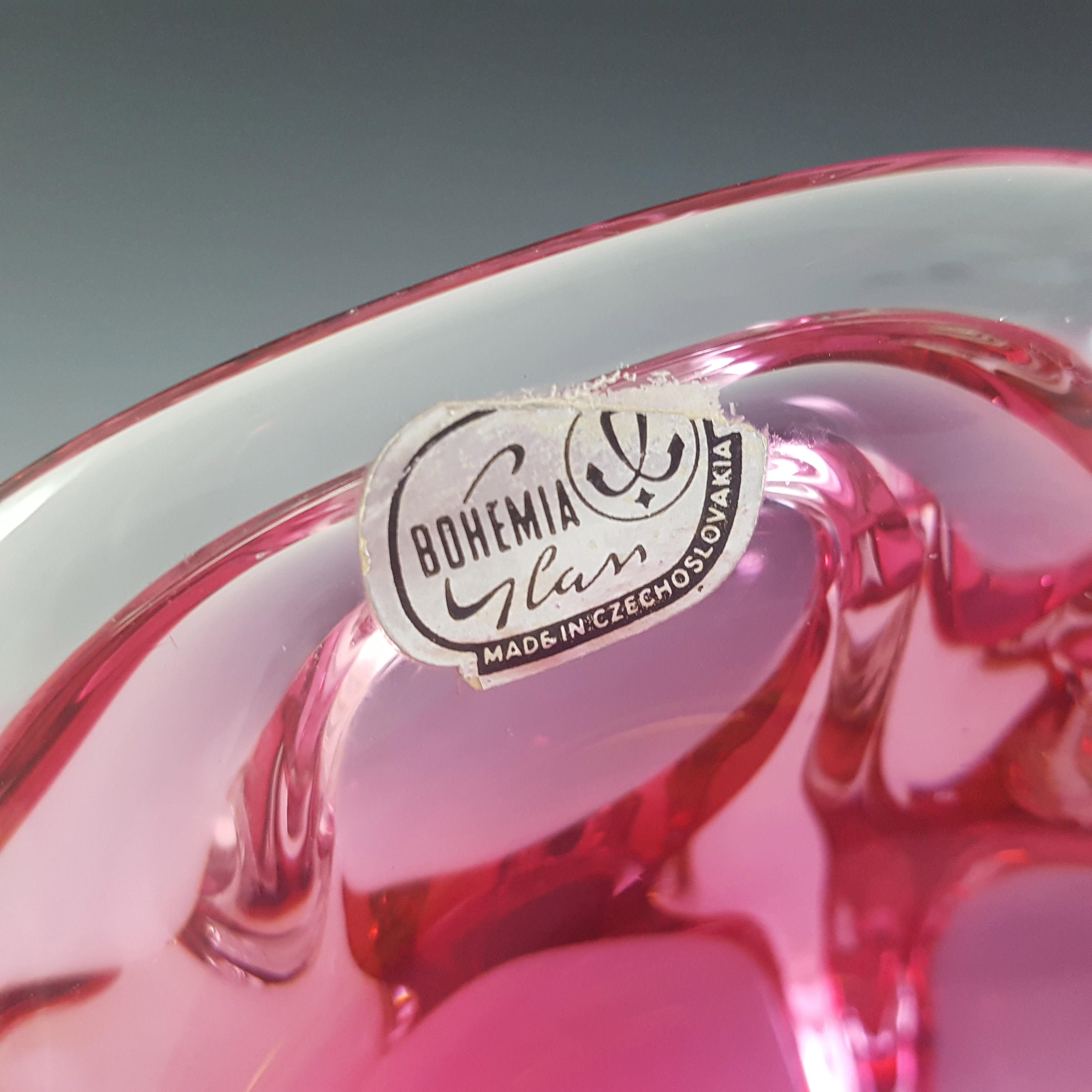 (image for) Chřibská #155/5/16 Czech Pink & Orange Glass Ashtray Bowl - Click Image to Close