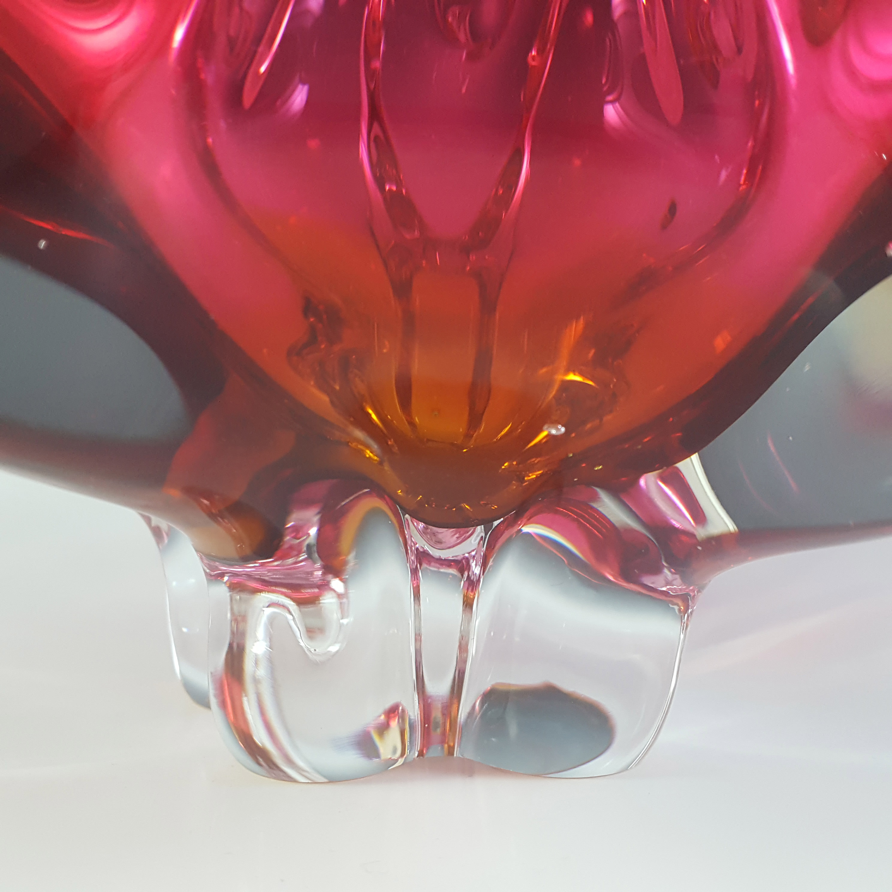 (image for) Chřibská #155/5/16 Czech Pink & Orange Glass Ashtray Bowl - Click Image to Close
