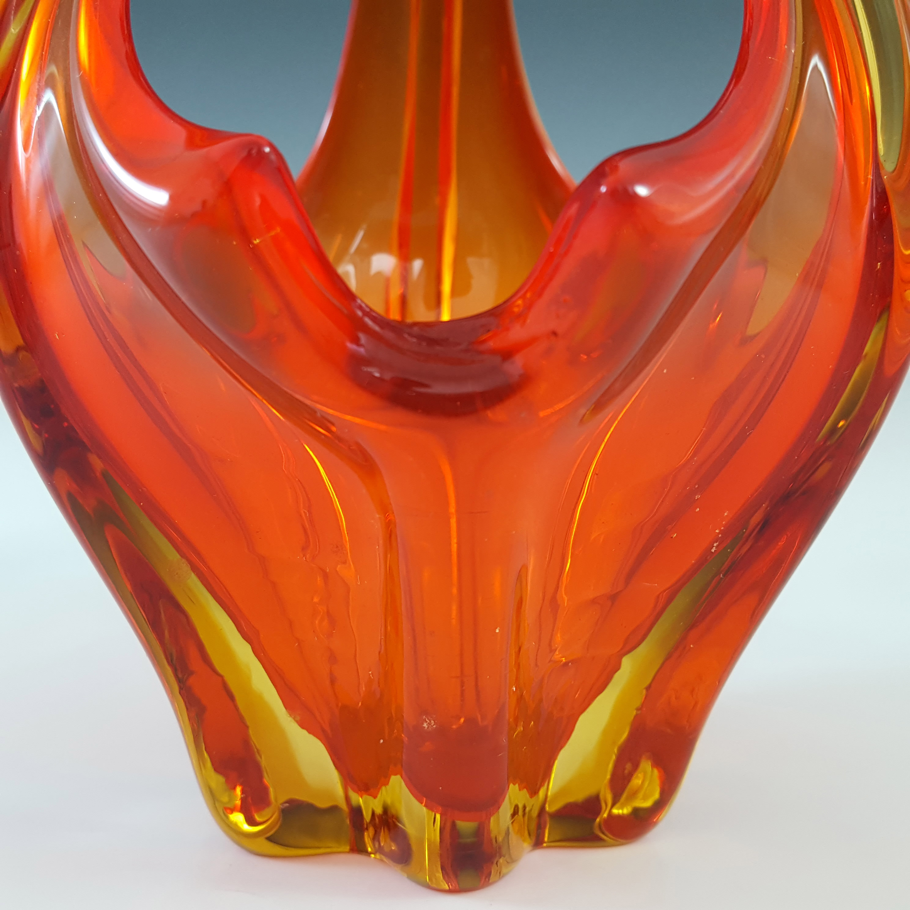 (image for) Cristallo Venezia Murano Red & Amber Sommerso Glass Sculpture Bowl - Click Image to Close