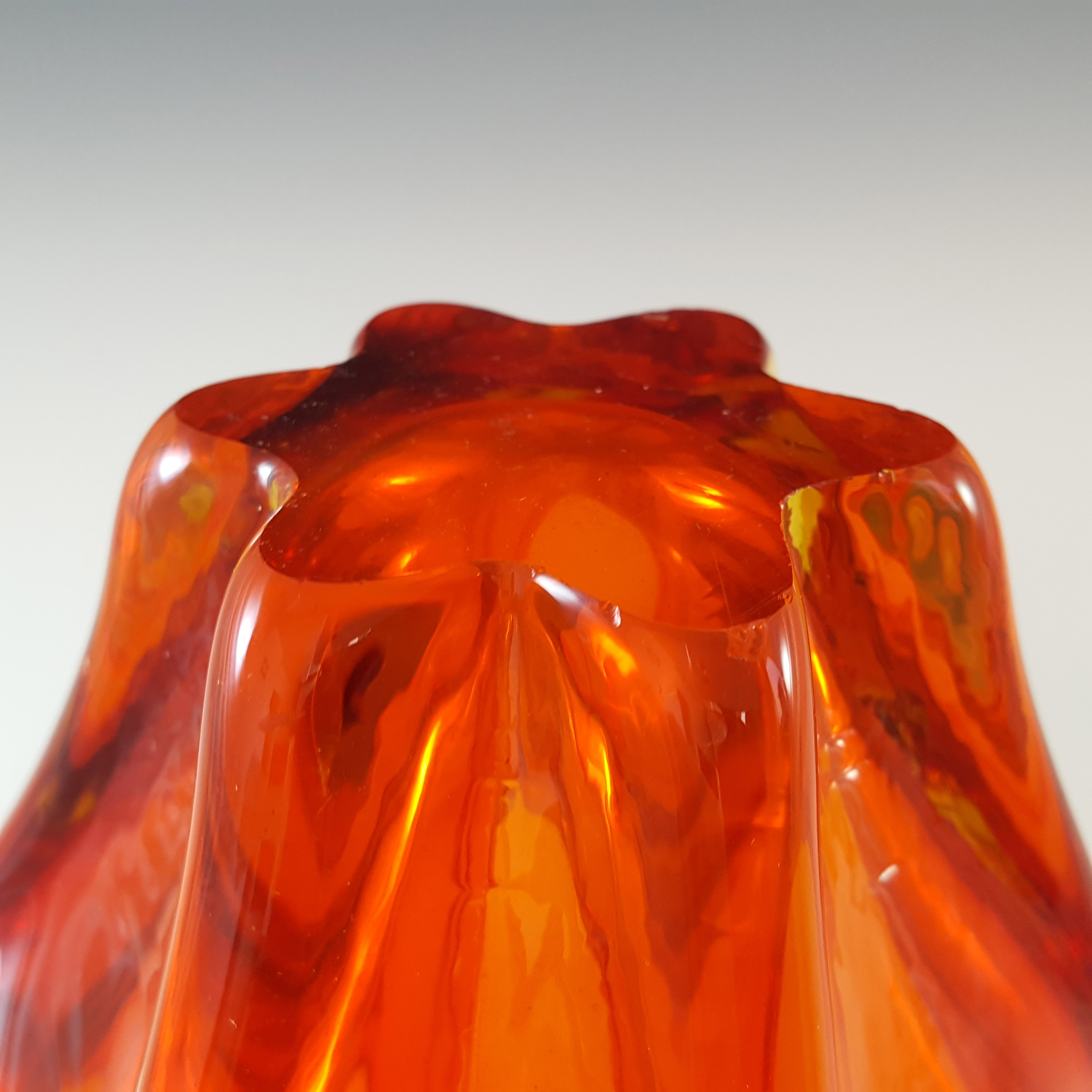 Cristallo Venezia Murano Red & Amber Sommerso Glass Sculpture Bowl - Click Image to Close