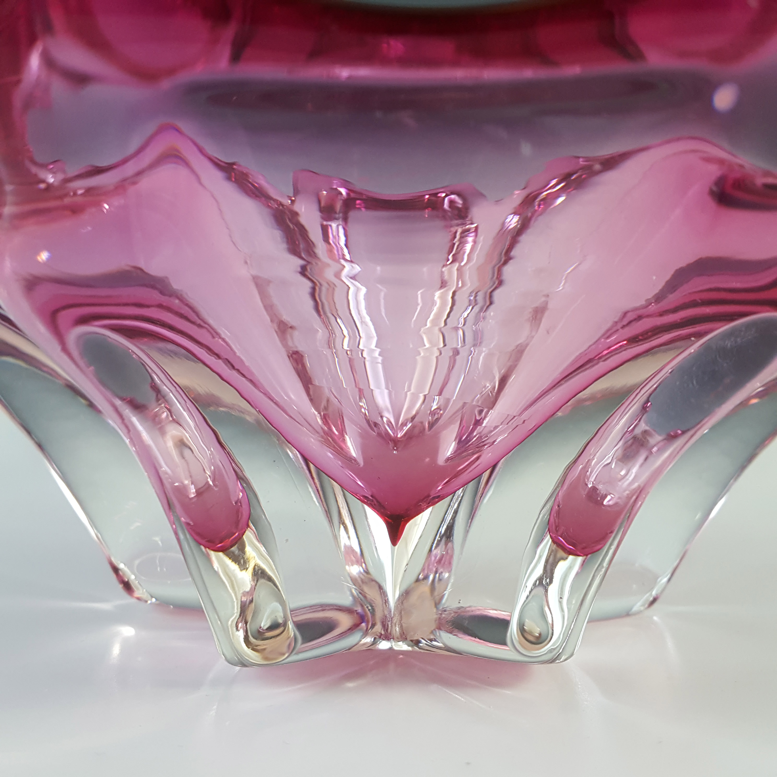 (image for) Cristallo Venezia Murano Pink & Clear Sommerso Glass Vintage Bowl - Click Image to Close
