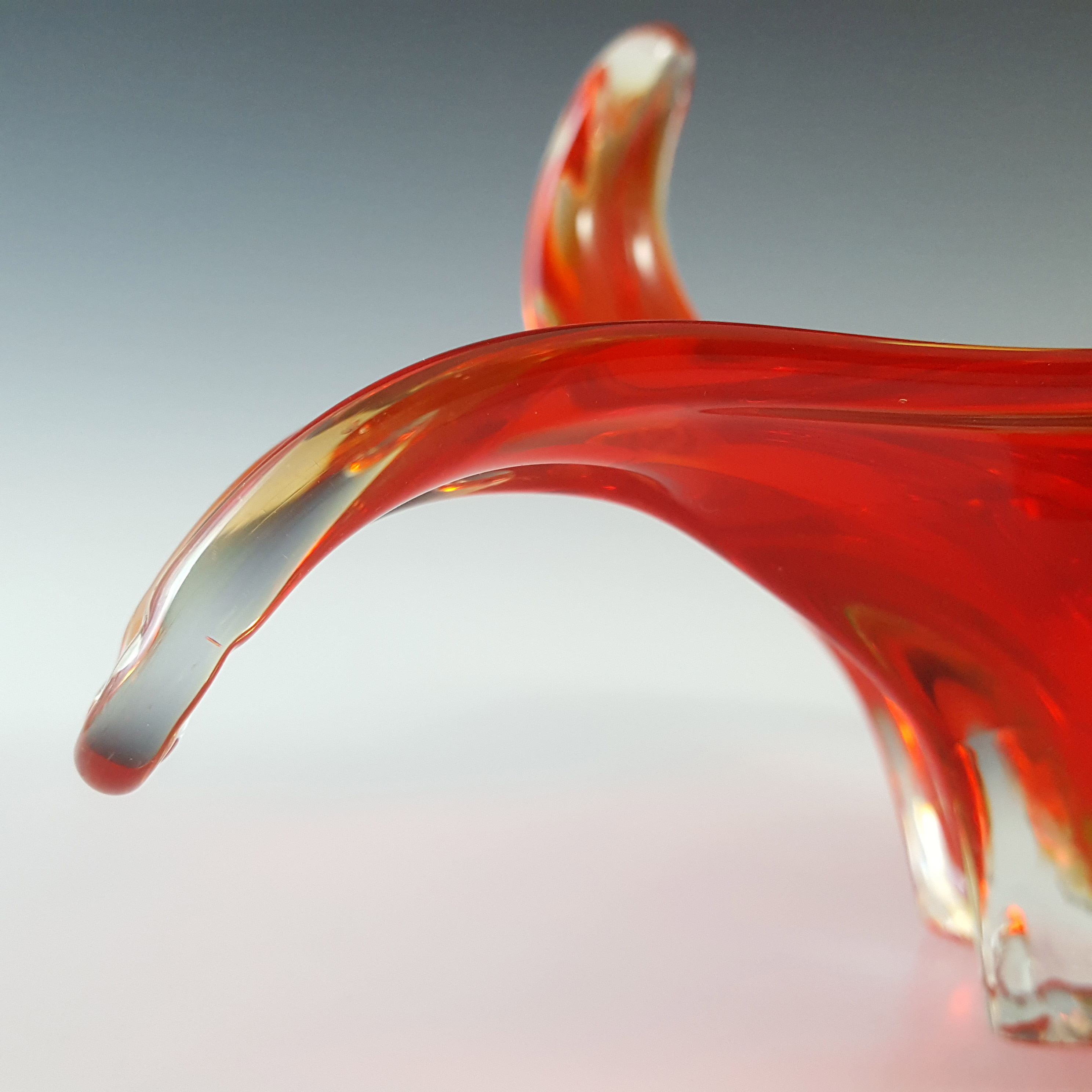 Cristallo Venezia Murano Red & Uranium Green Sommerso Glass Bowl - Click Image to Close