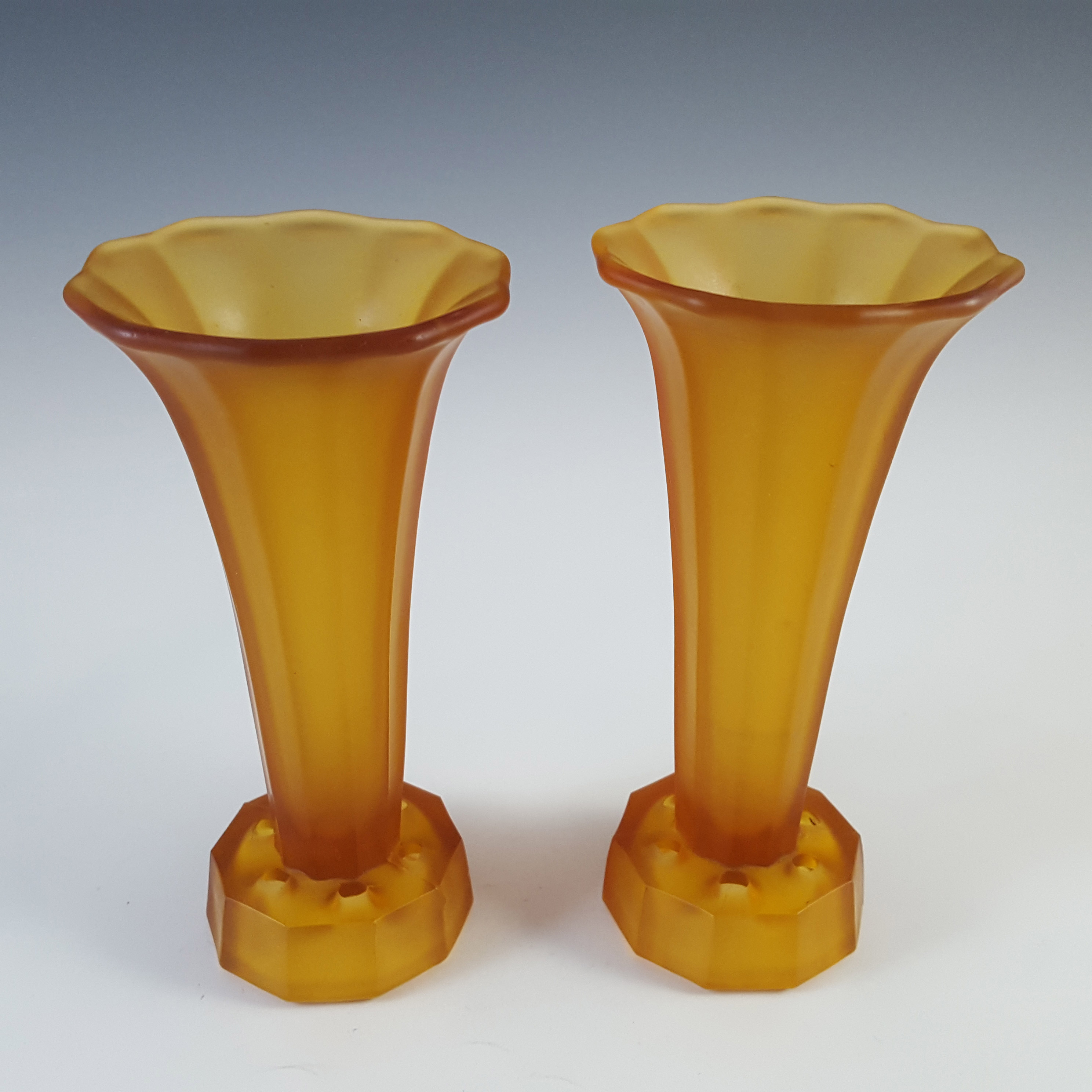 (image for) Ankerglas Bernsdorf Pair of Art Deco Amber Glass 'Trumpet' Vases - Click Image to Close