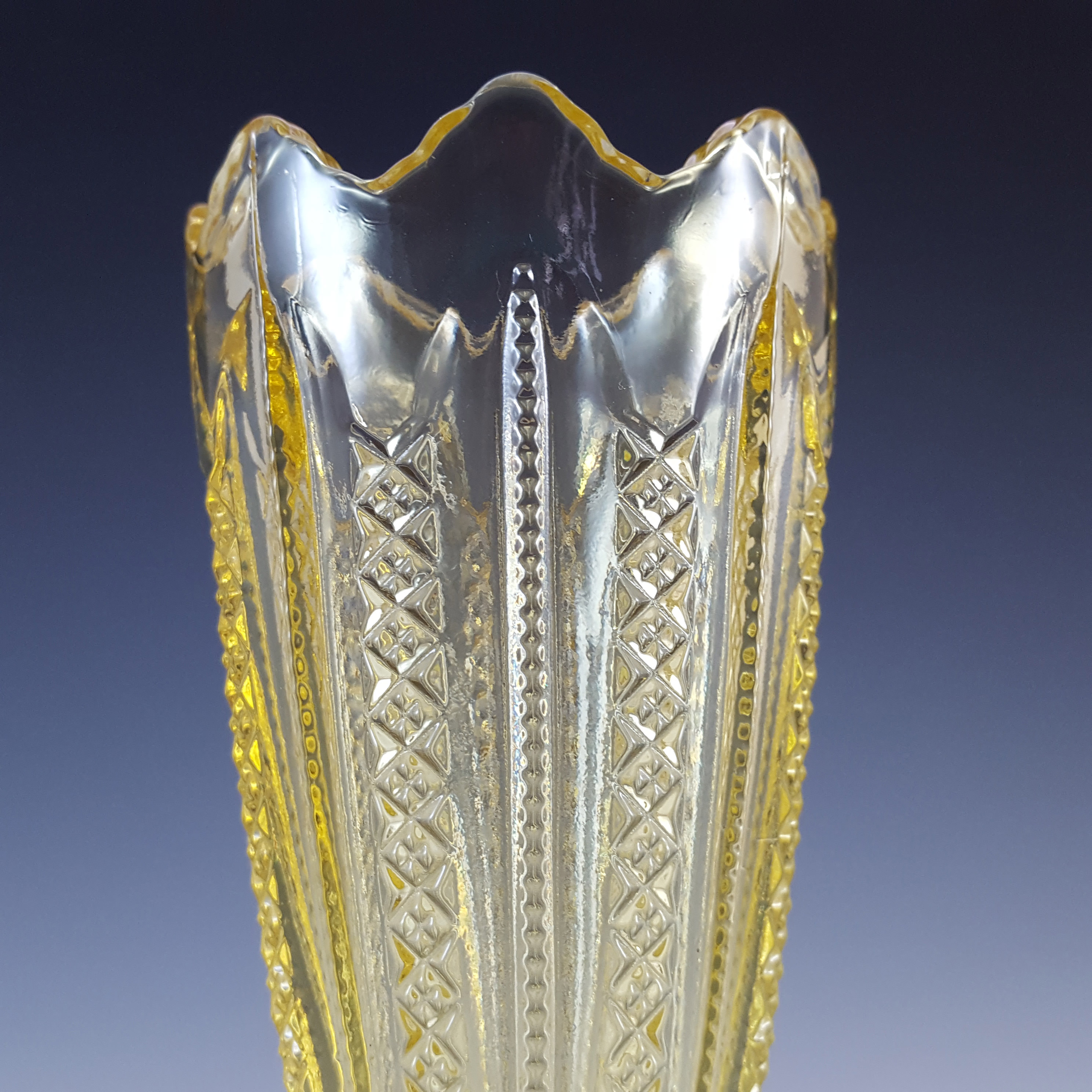 (image for) Tiara Glass Vintage Yellow 'Ribbon' Vase by Indiana Glass - Click Image to Close