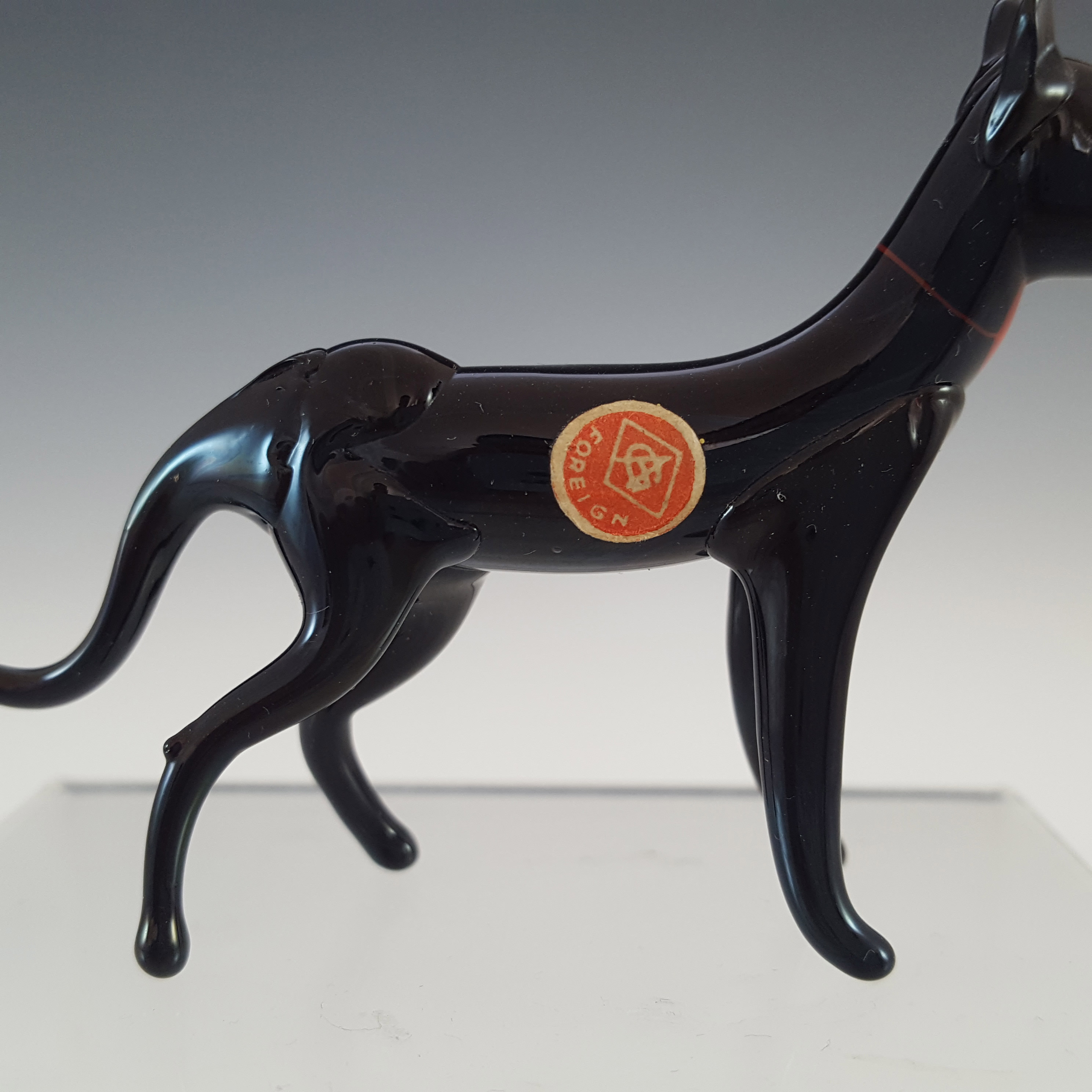 Japanese Black Lampworked Glass Dog - Foreign Label - Click Image to Close