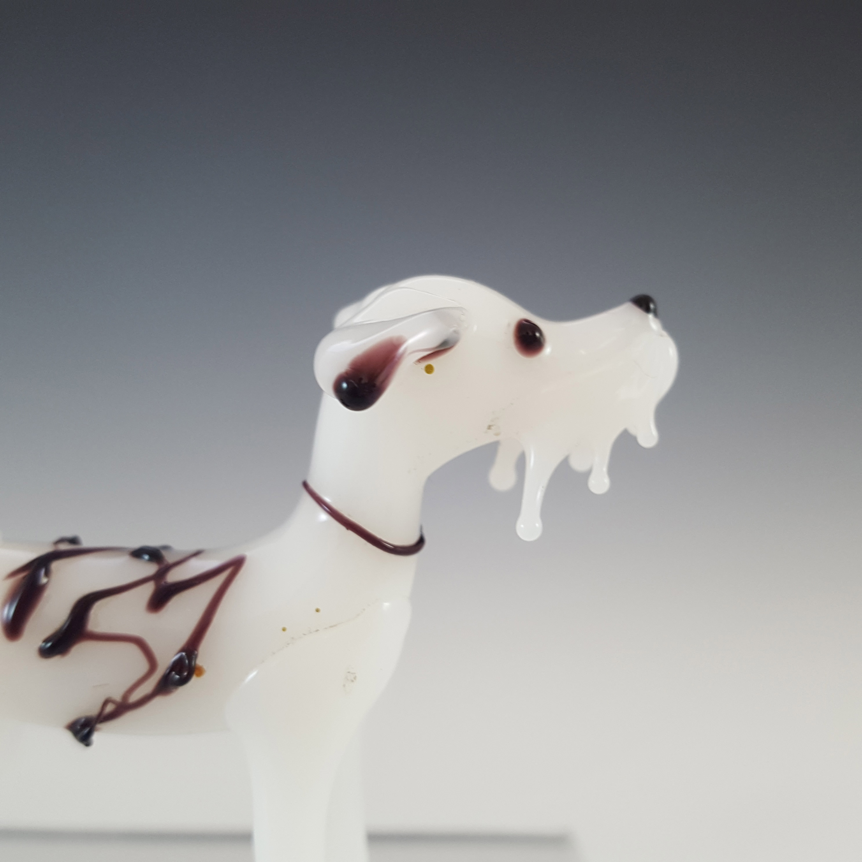 (image for) Japanese White & Purple Lampworked Vintage Glass Dog - Click Image to Close