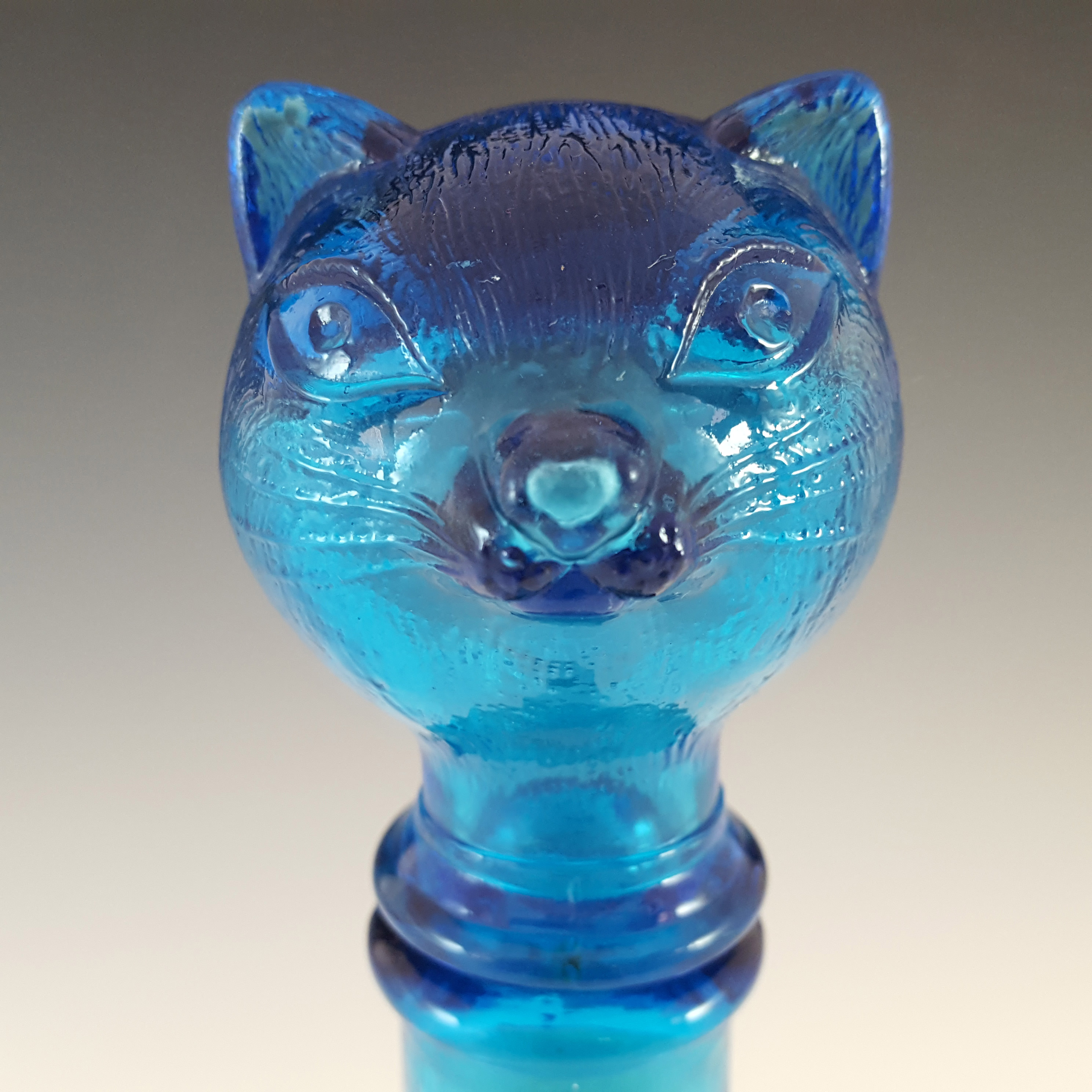 Empoli Italian Blue Glass Retro Cat Decanter / Bottle - Click Image to Close