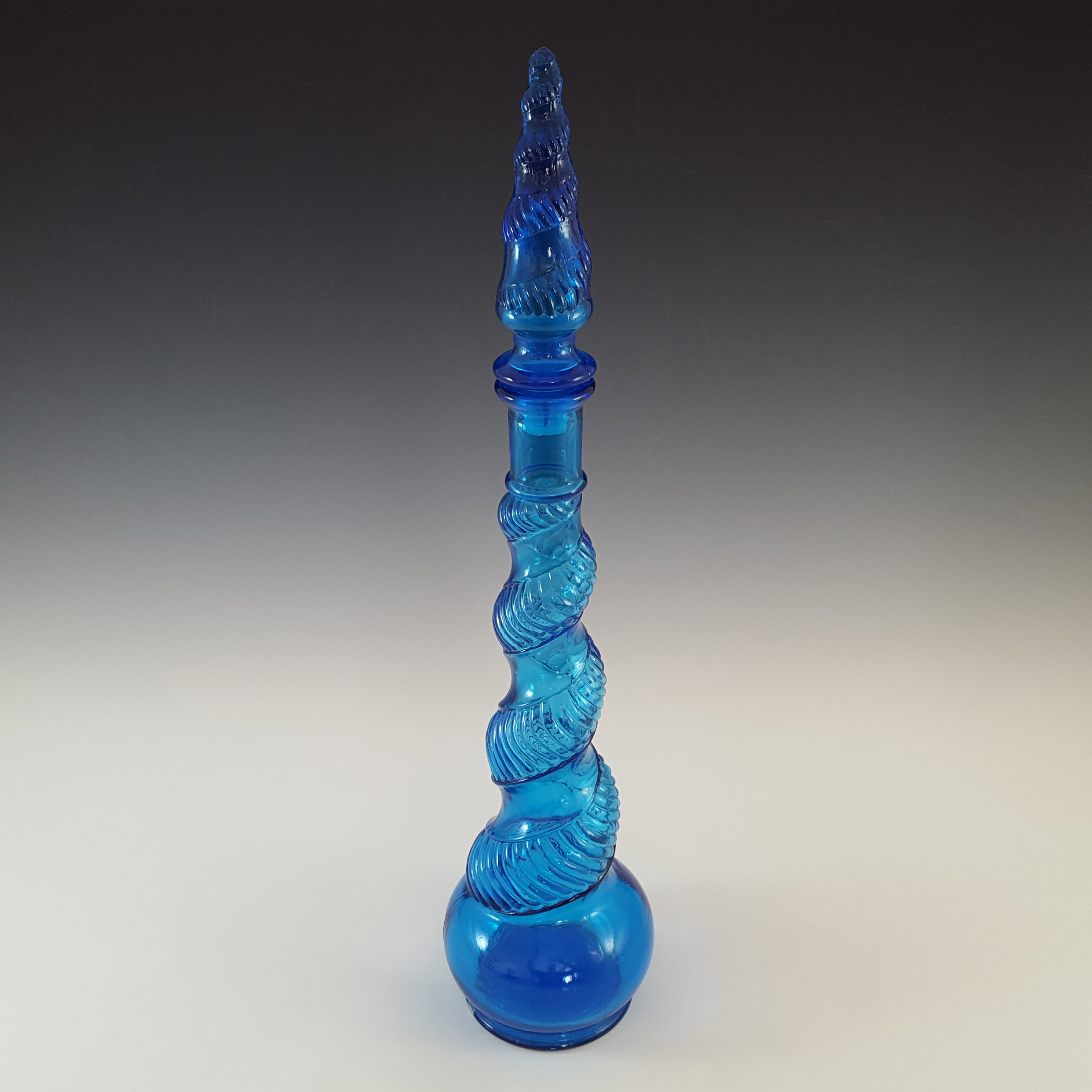 (image for) LARGE Empoli Italian Blue Glass Snake Skin 'Genie' Bottle - Click Image to Close