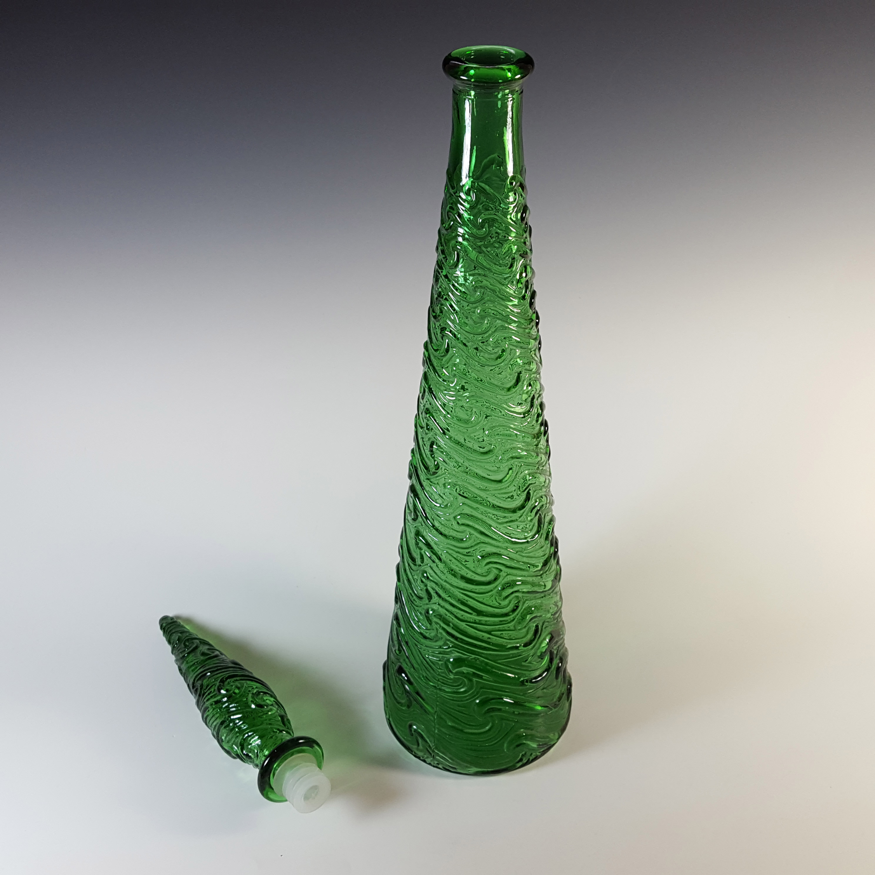 LARGE Empoli Italian Green Glass Decorative 'Genie' Bottle - Click Image to Close