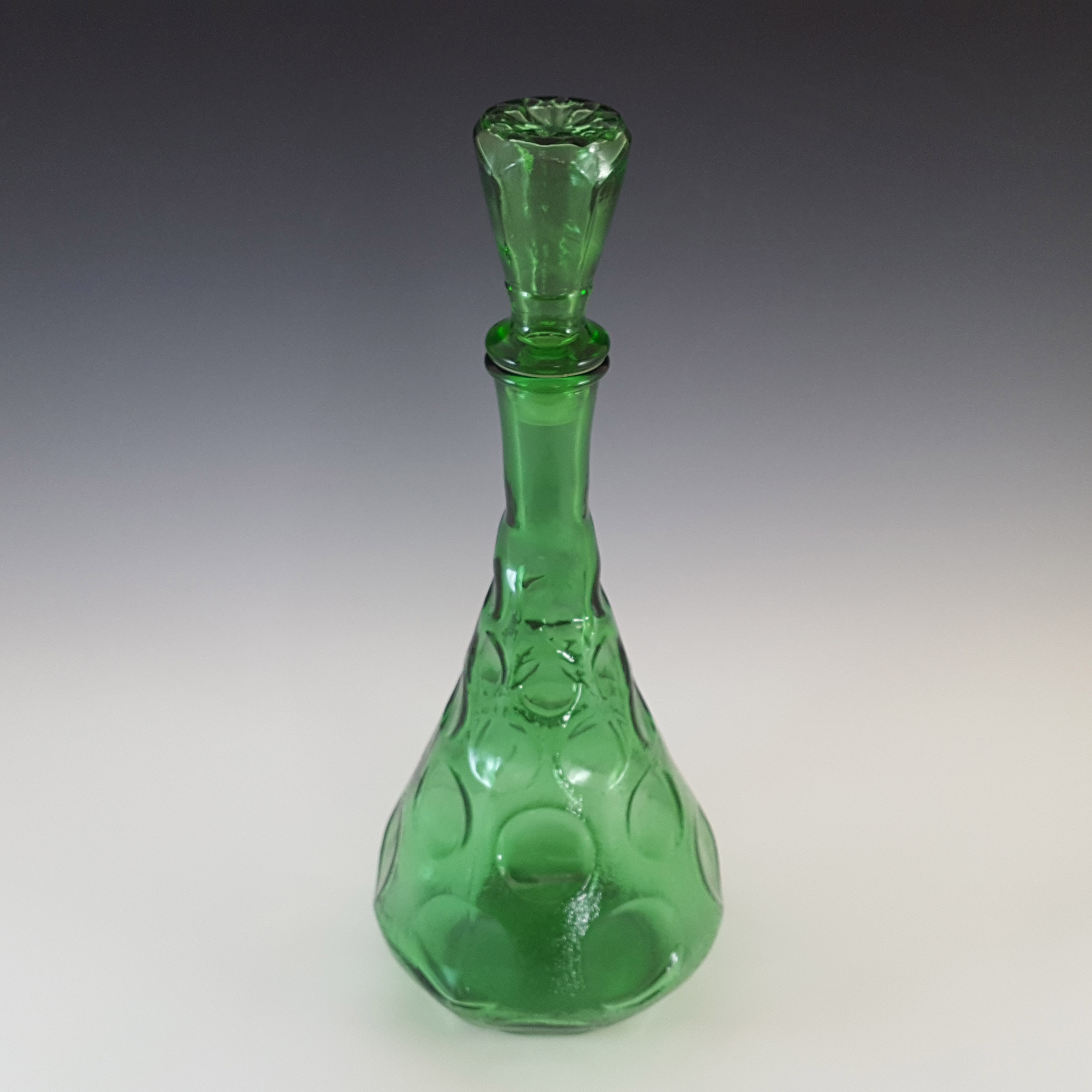 LARGE Empoli Italian Green Glass Dimpled 'Genie' Bottle - Click Image to Close