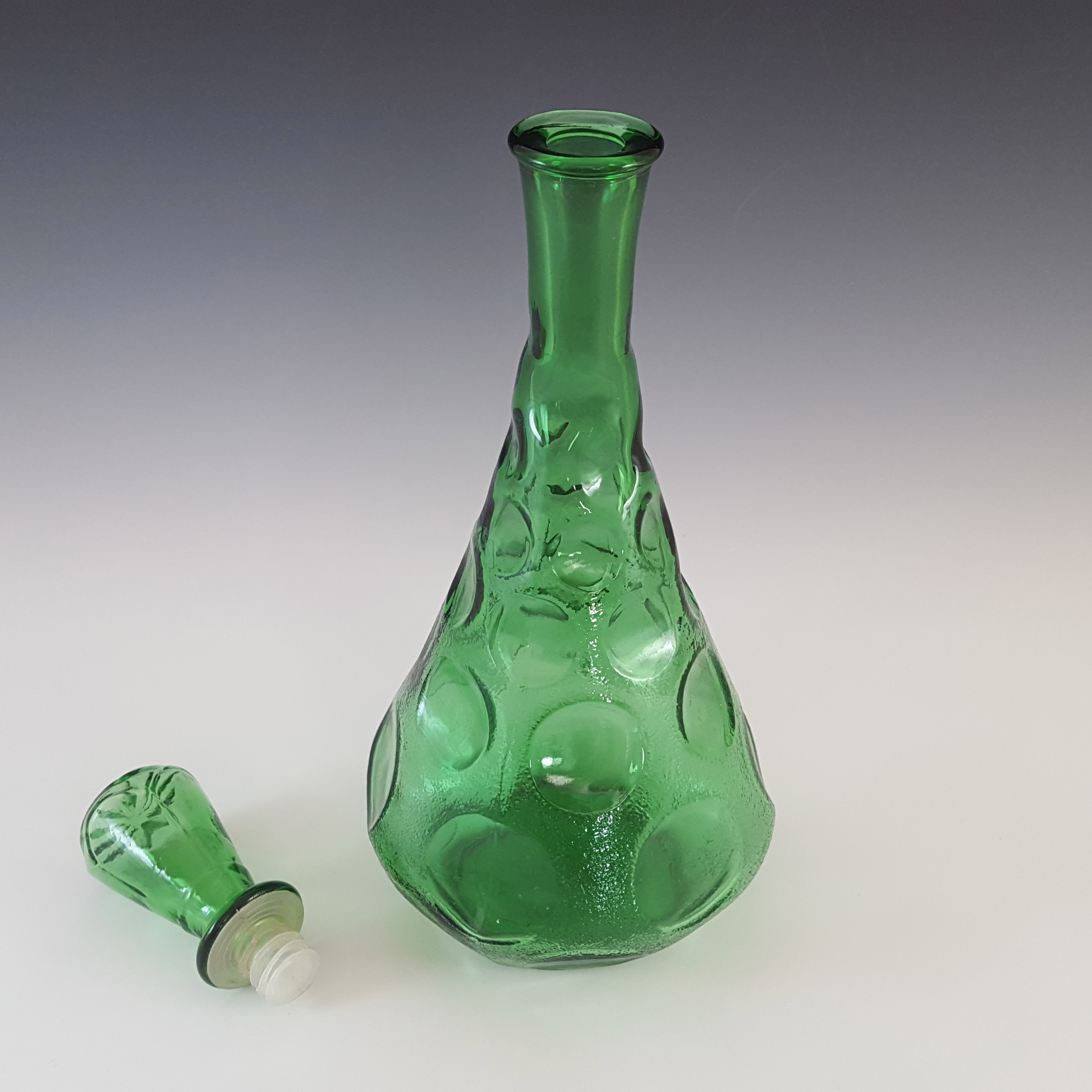 LARGE Empoli Italian Green Glass Dimpled 'Genie' Bottle - Click Image to Close