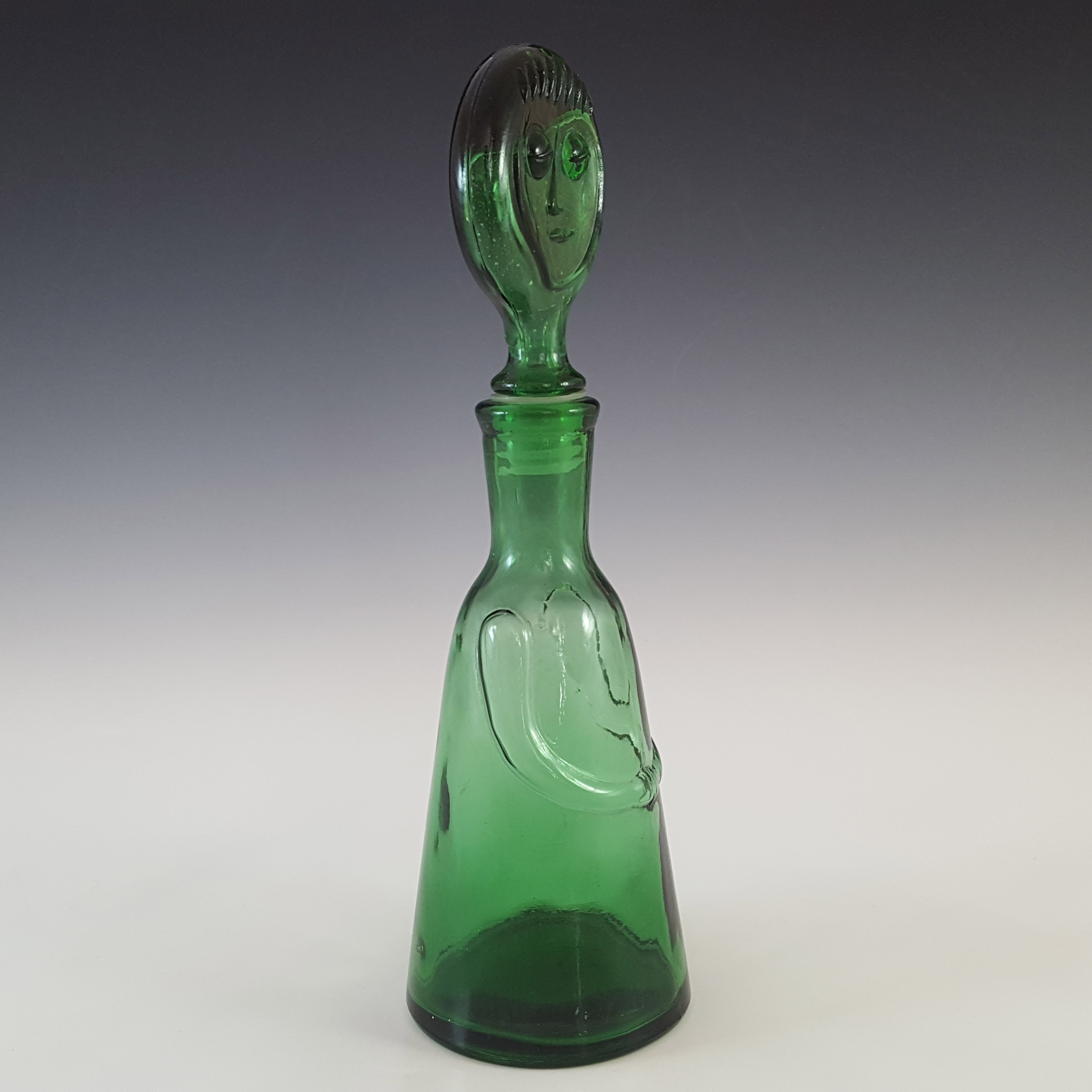 Empoli Italian Vintage Green Glass 'People' Bottle / Decanter - Click Image to Close