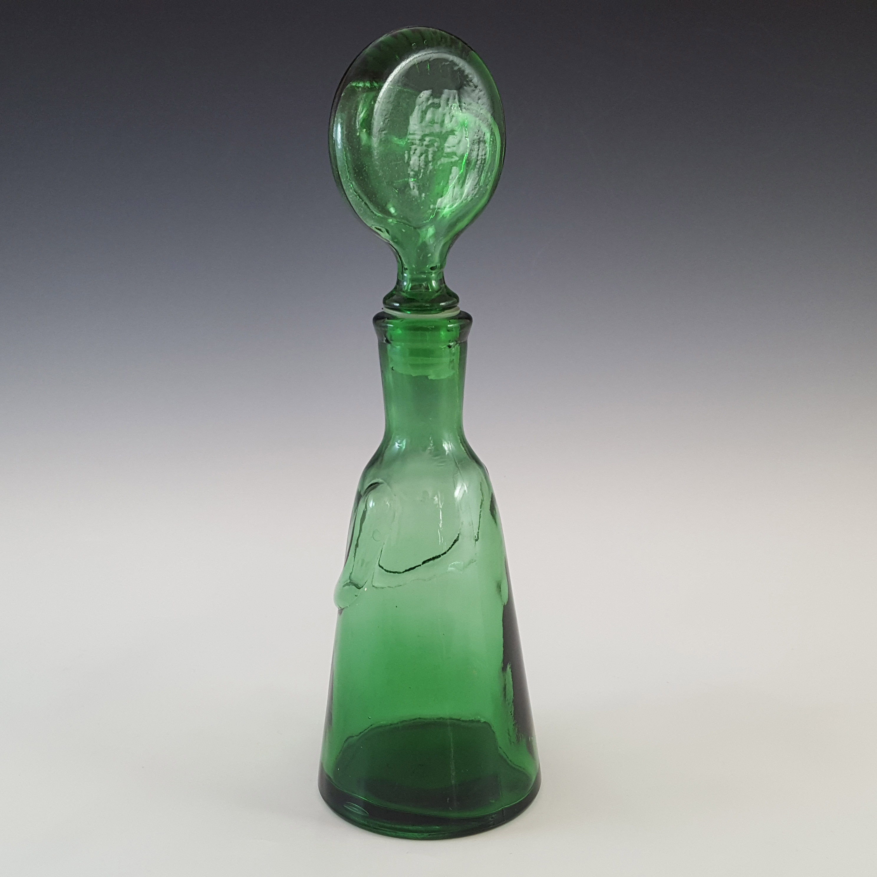 Empoli Italian Vintage Green Glass 'People' Bottle / Decanter - Click Image to Close