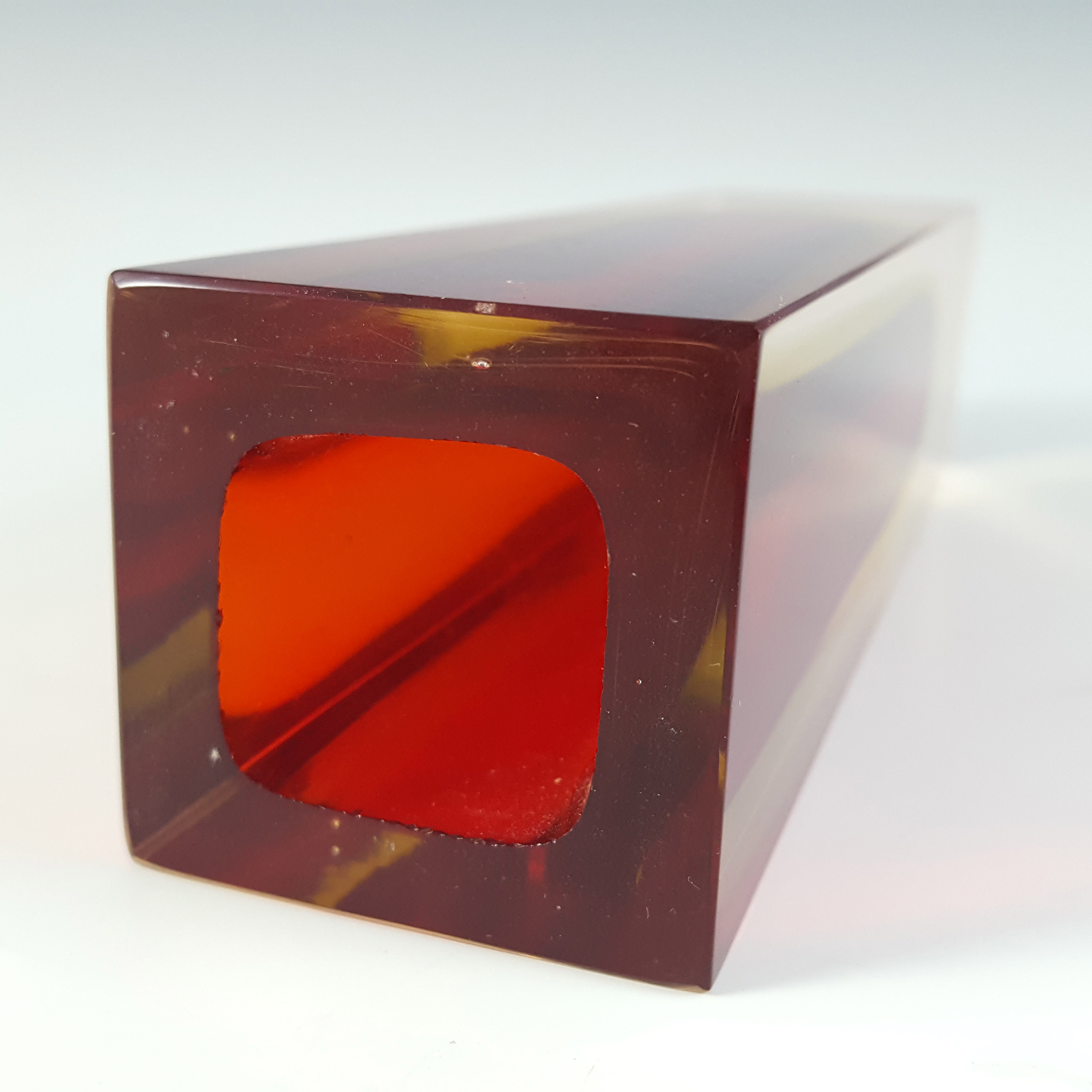 (image for) Murano Faceted Red & Amber Sommerso Glass Vintage Vase - Click Image to Close