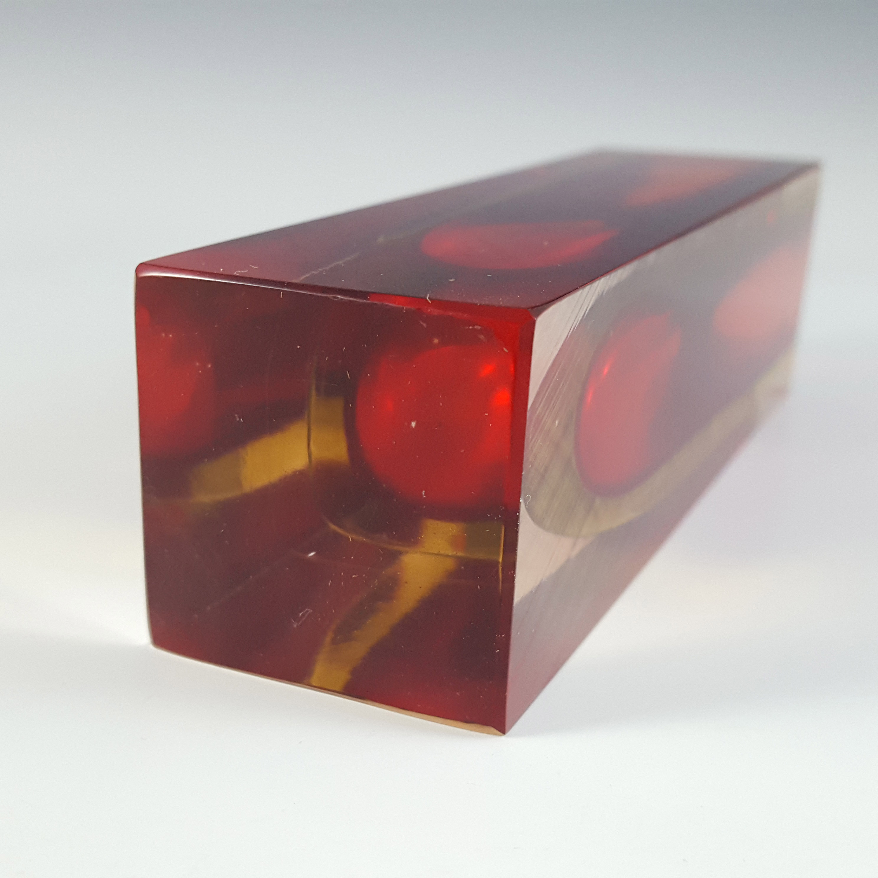 (image for) Murano Faceted Red & Amber Sommerso Glass Vintage Vase - Click Image to Close